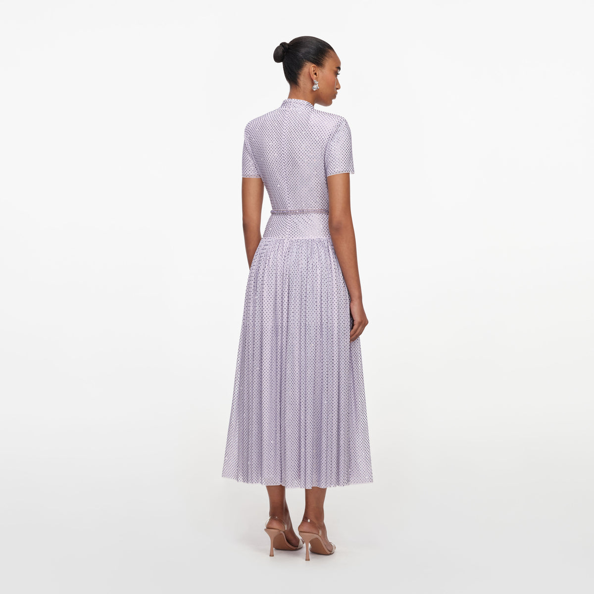 self portrait lilac chiffon midi dress Rhinestone – self-portrait Draped long dress for Finish:Deadwood/Gray wk49 Pleated chiffon over square crystals for