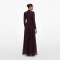 Burgundy Rhinestone Long Sleeve Maxi Dress