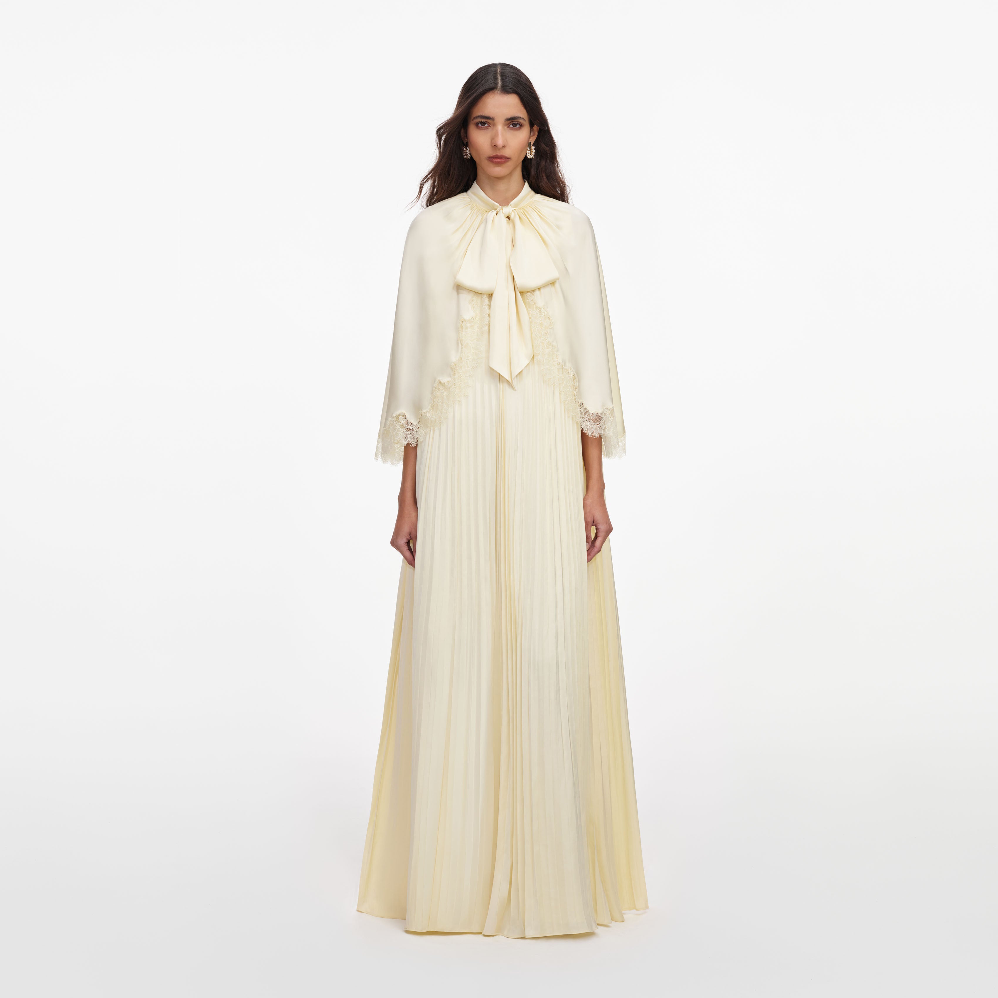 Yellow Tie Neck Cape Maxi Dress