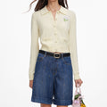 Yellow Flower Embroidered Knit Cardigan