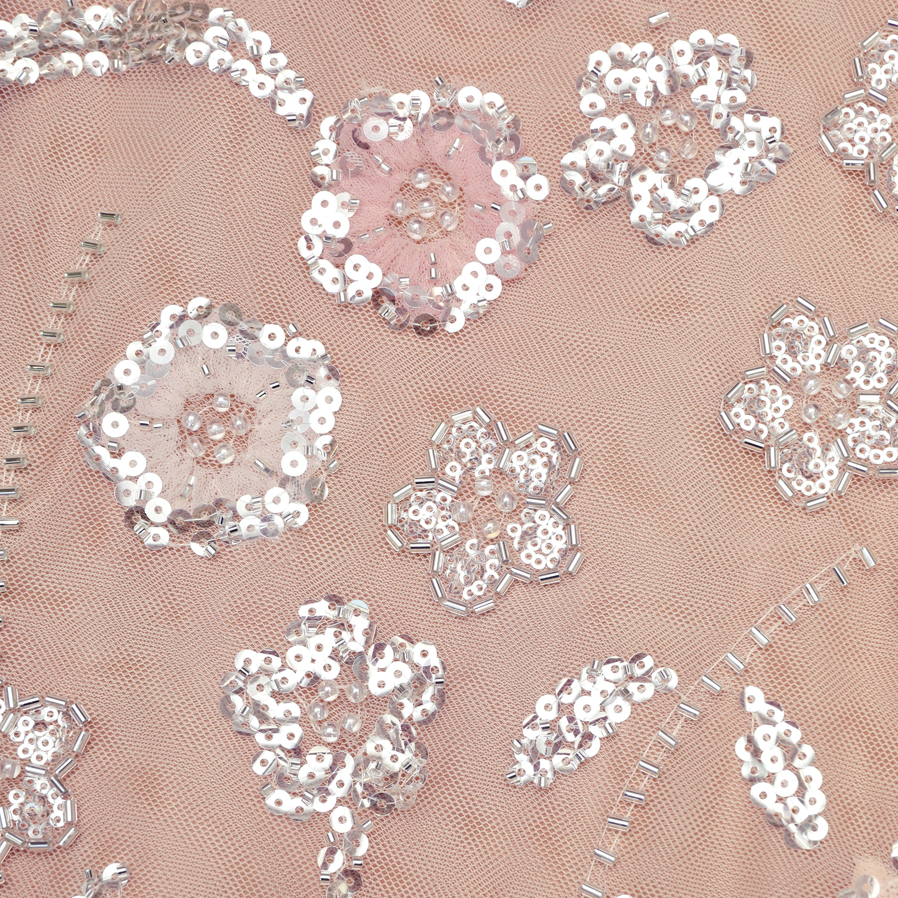 Pink Flower Sequin Embellished Midi Dress