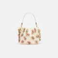 Cream Satin Floral Beaded Tote Bag
