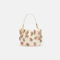 Cream Satin Floral Beaded Tote Bag