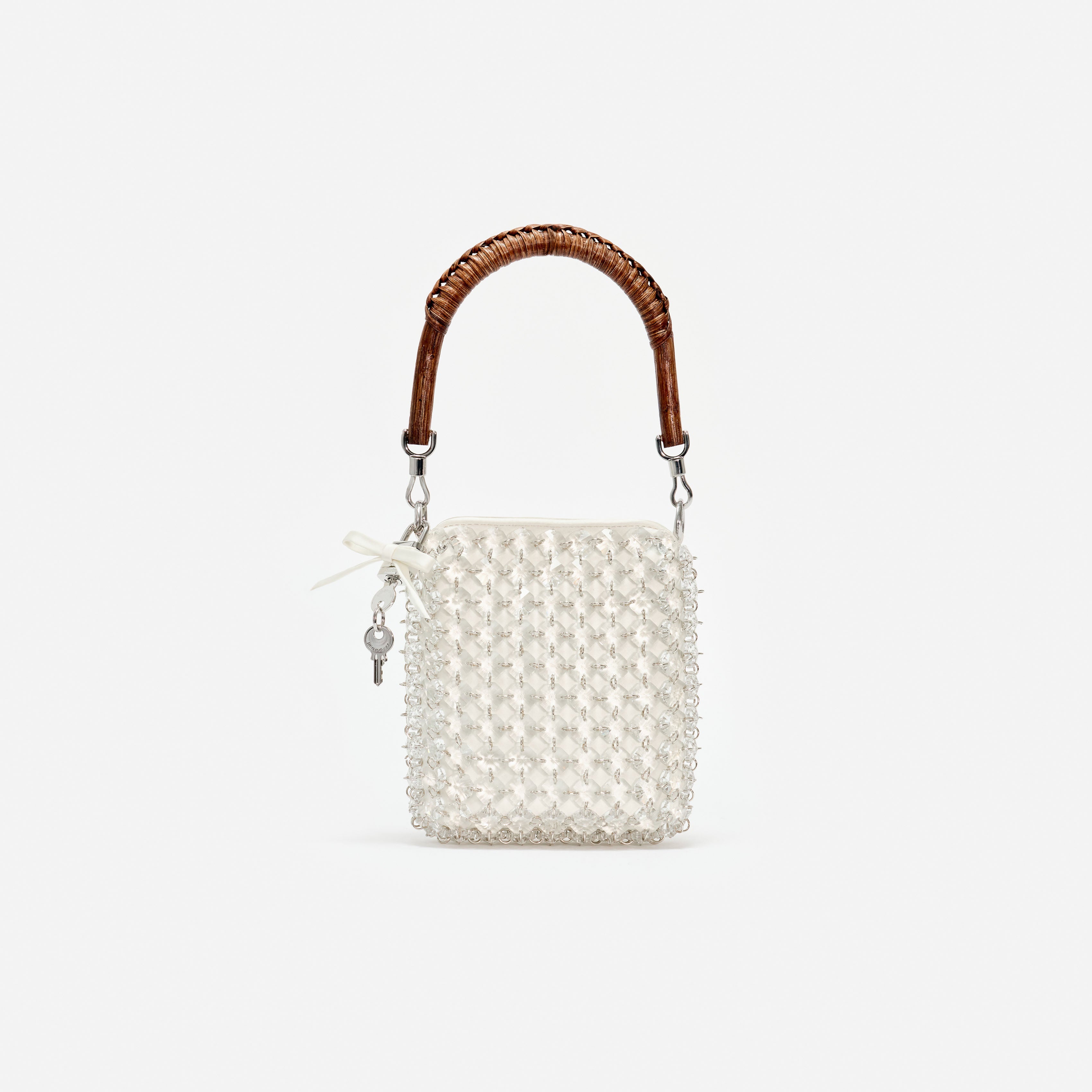 Cream Crystal Chain Mini Tote Bag