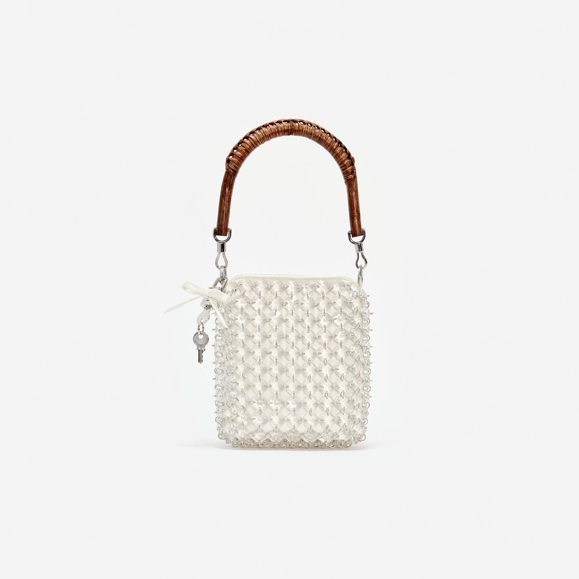 Cream Crystal Chain Mini Tote Bag