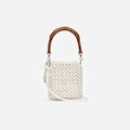Cream Crystal Chain Mini Tote Bag
