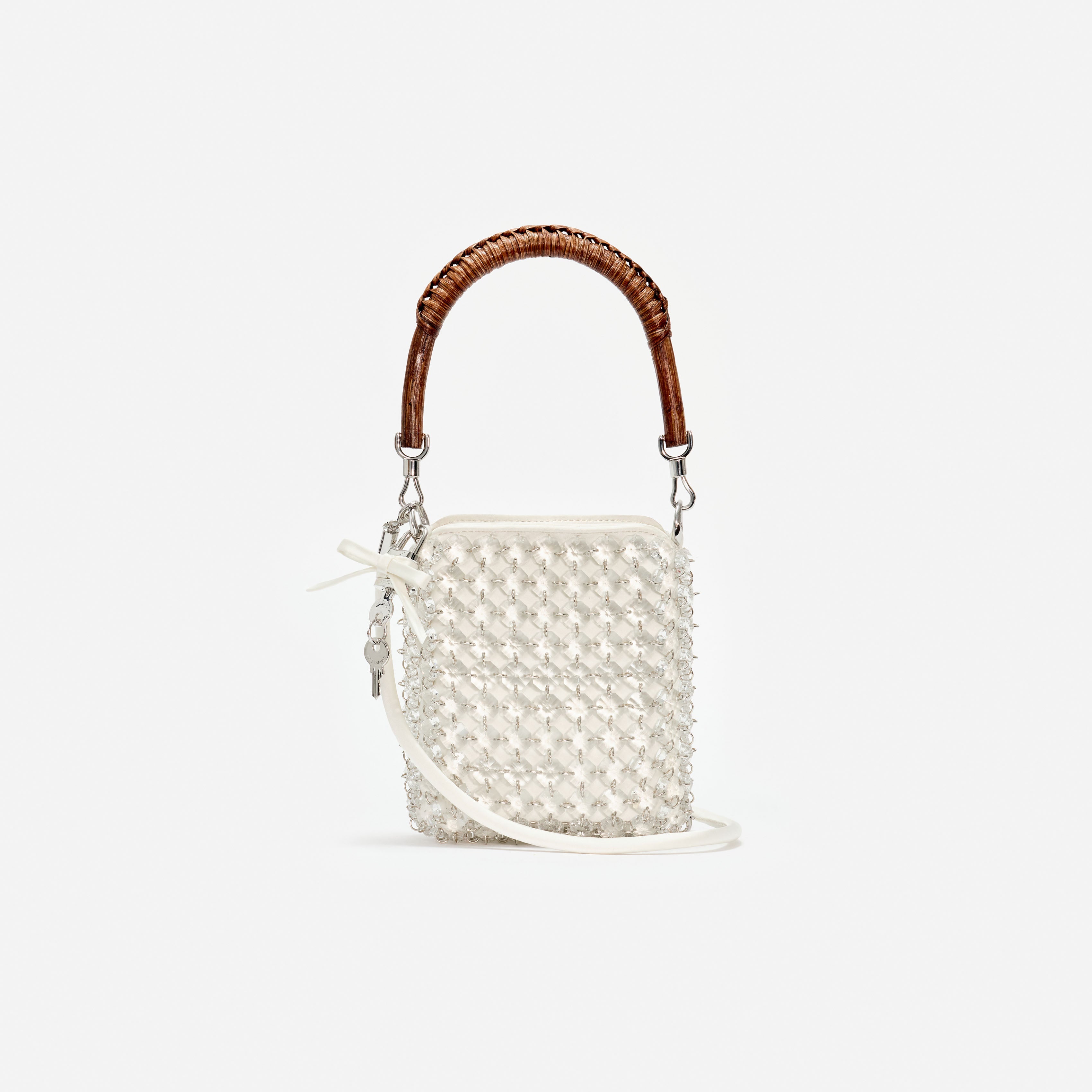 Cream Crystal Chain Mini Tote Bag