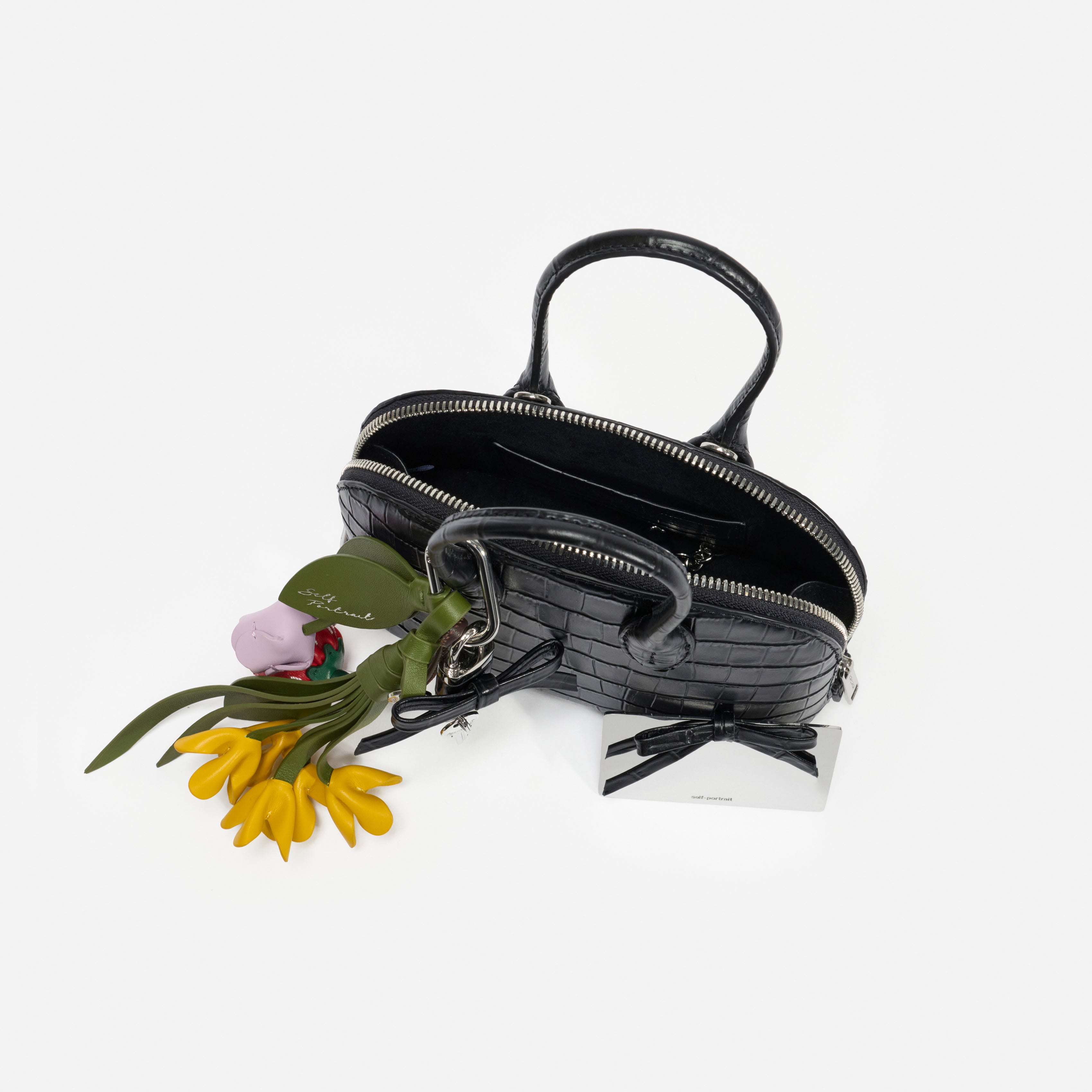 Embossed Leather Black Mini Bag – self-portrait