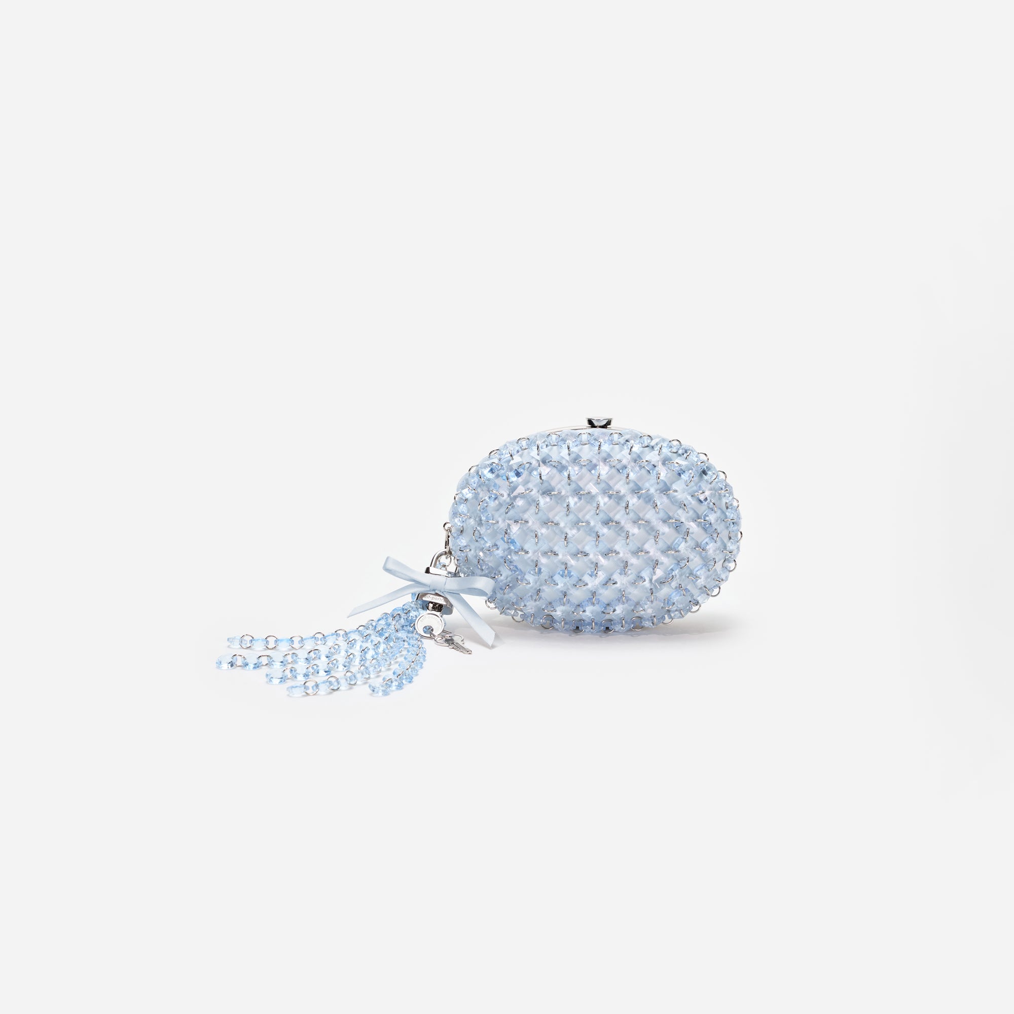 Blue Oval Crystal Chain Clutch Bag