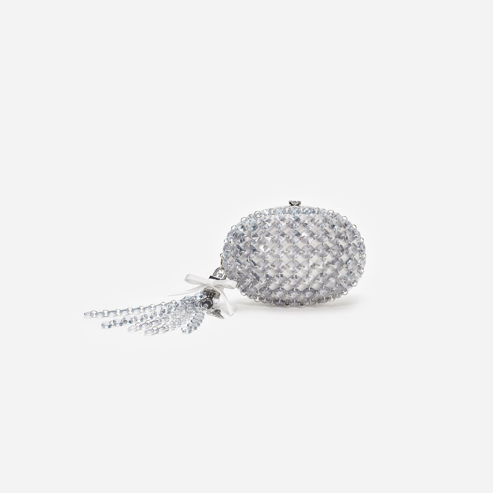 Grey Oval Crystal Chain Clutch Bag