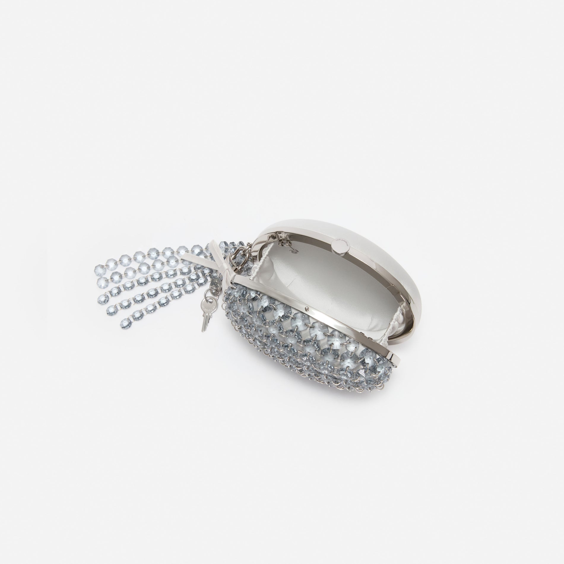 Grey Oval Crystal Chain Clutch Bag