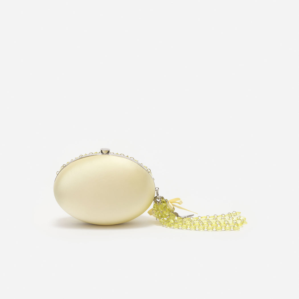 Yellow Oval Crystal Chain Clutch Bag