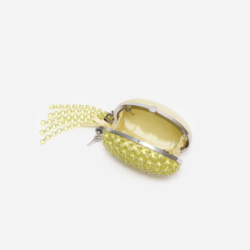 Yellow Oval Crystal Chain Clutch Bag
