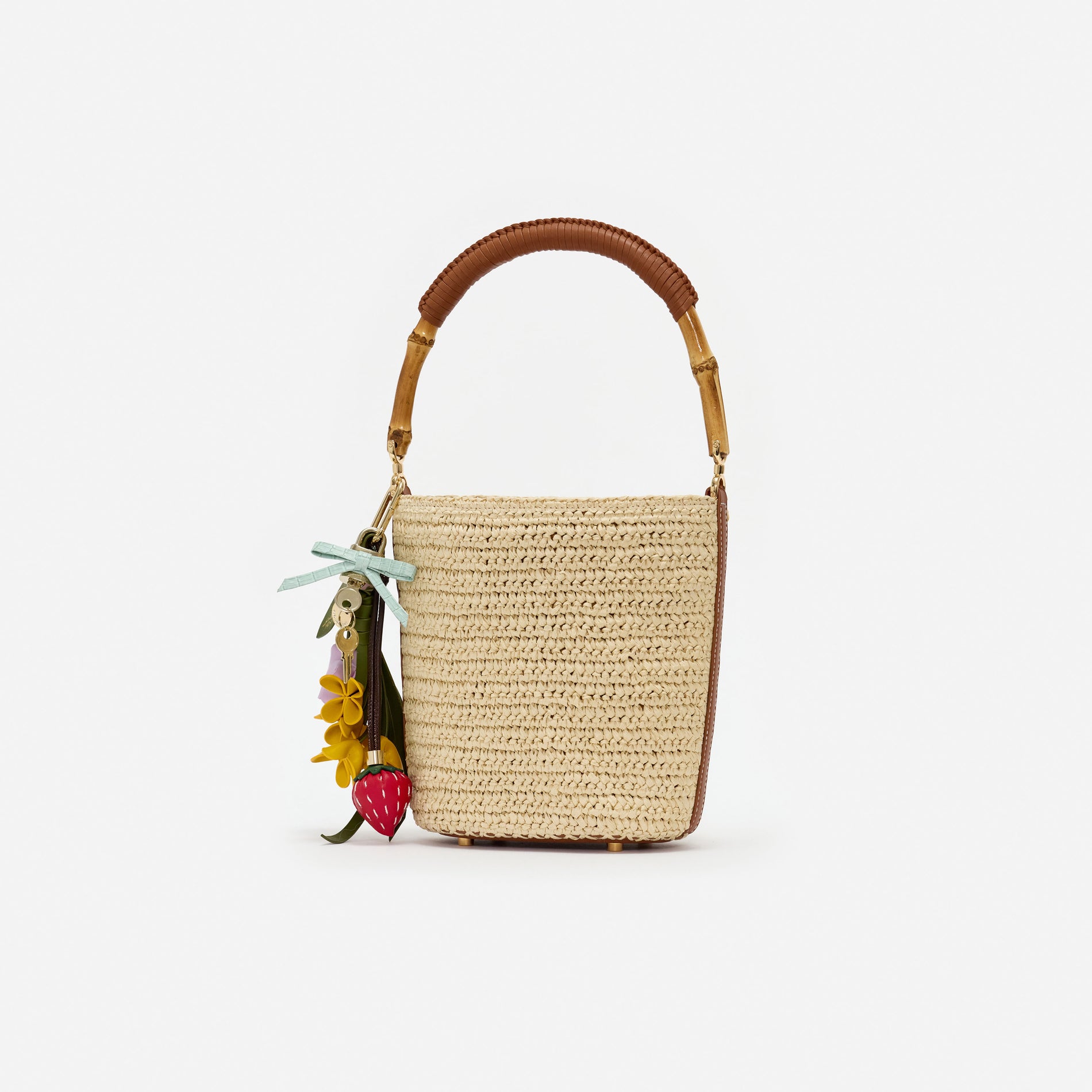 Raffia Charm Bucket Bag