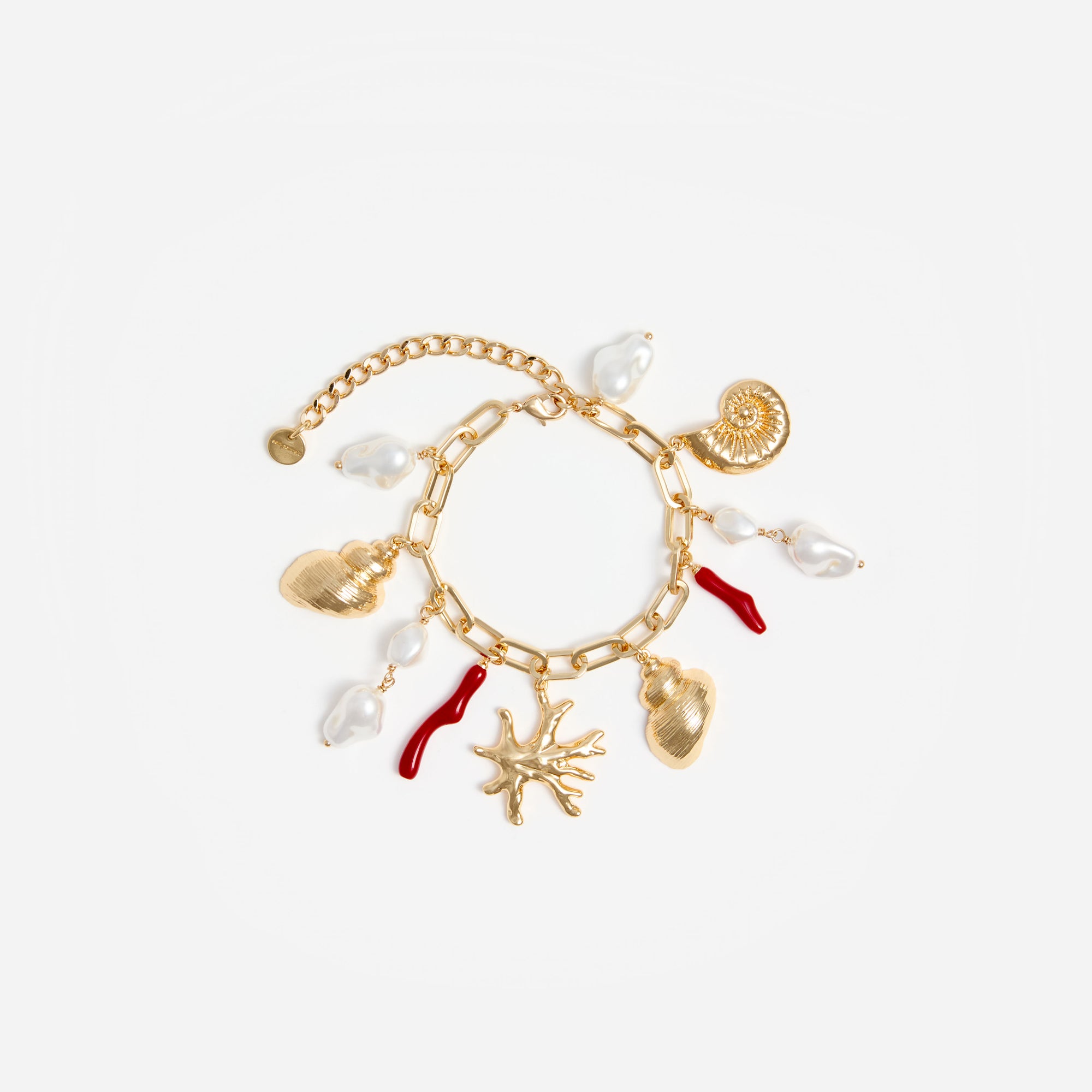 Gold Coral Pearl Charm Bracelet