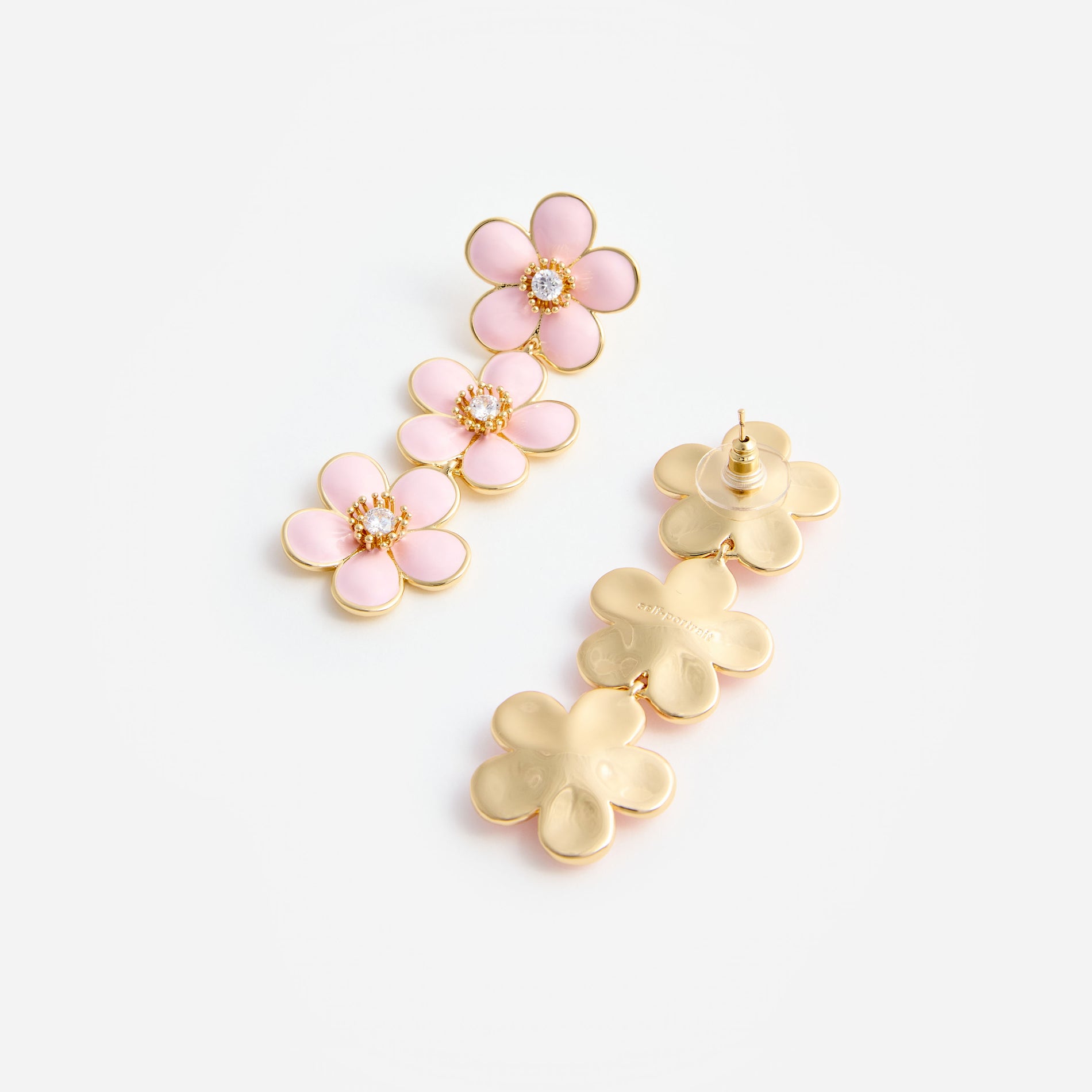 Pink Enamel Flower Tiered Earrings