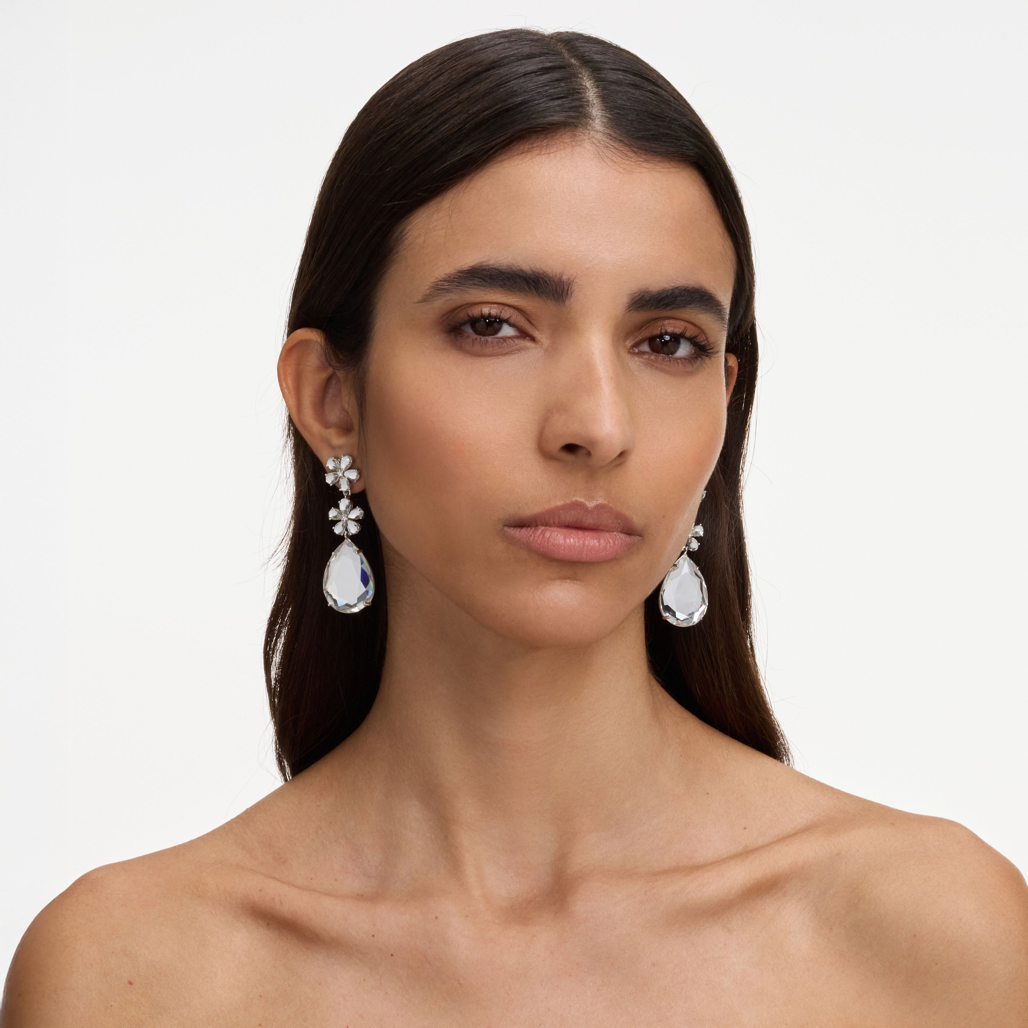 Crystal Flower Tiered Earrings