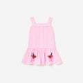 Pink Ramie Flower Embroidered Dress