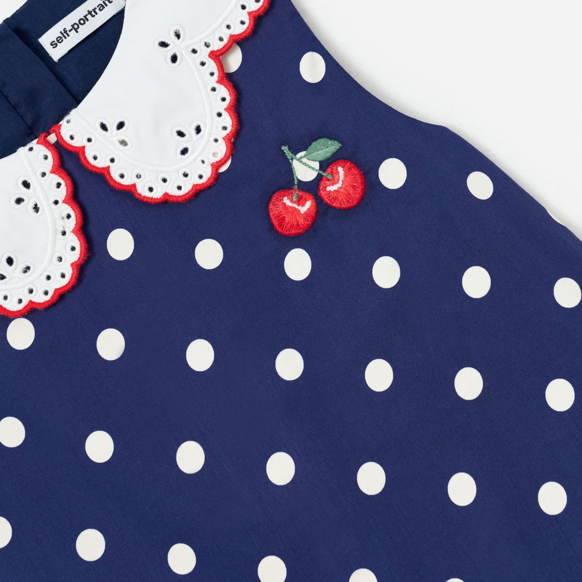Navy Polka Dot Cotton Sleeveless Dress