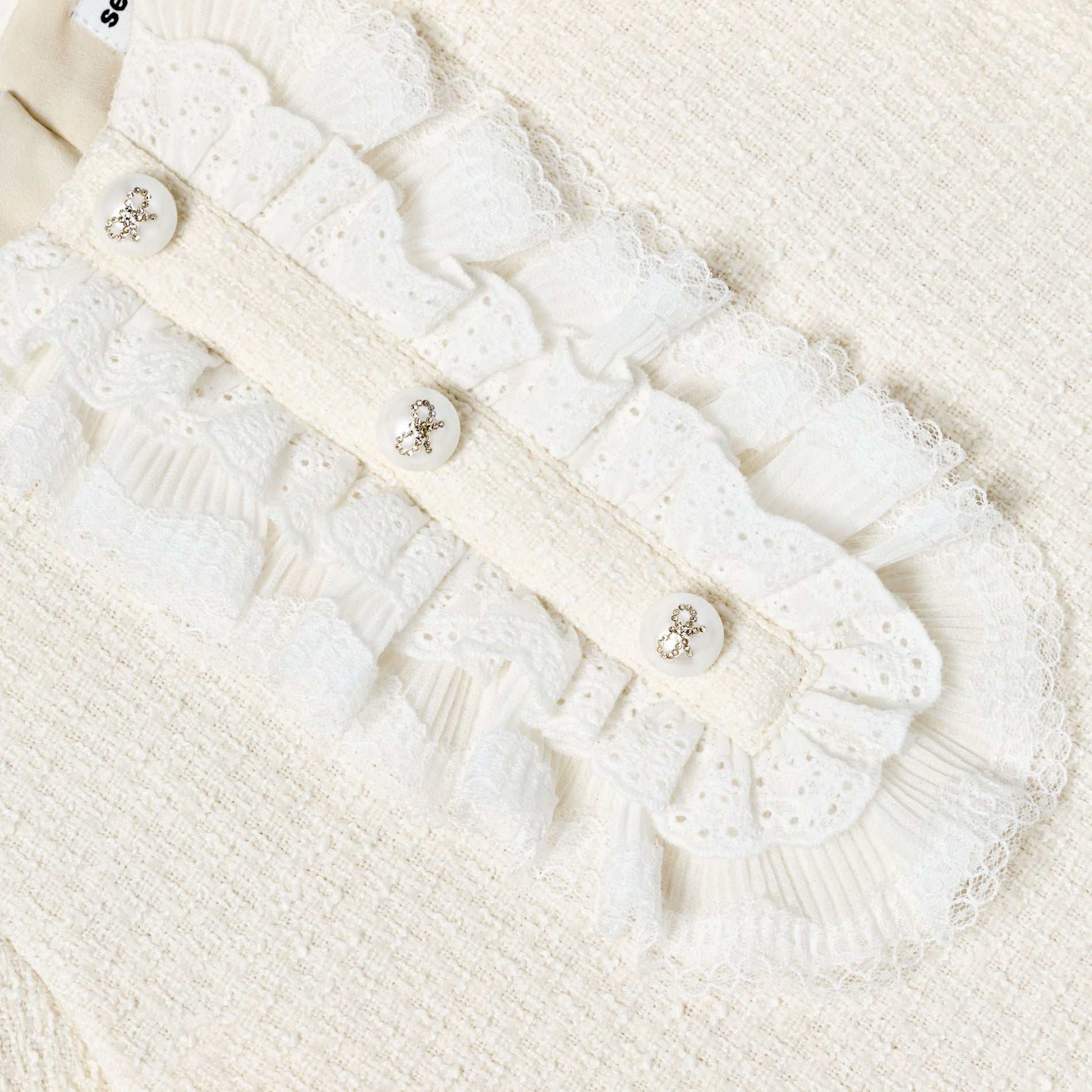 Cream Boucle Lace Bib Dress