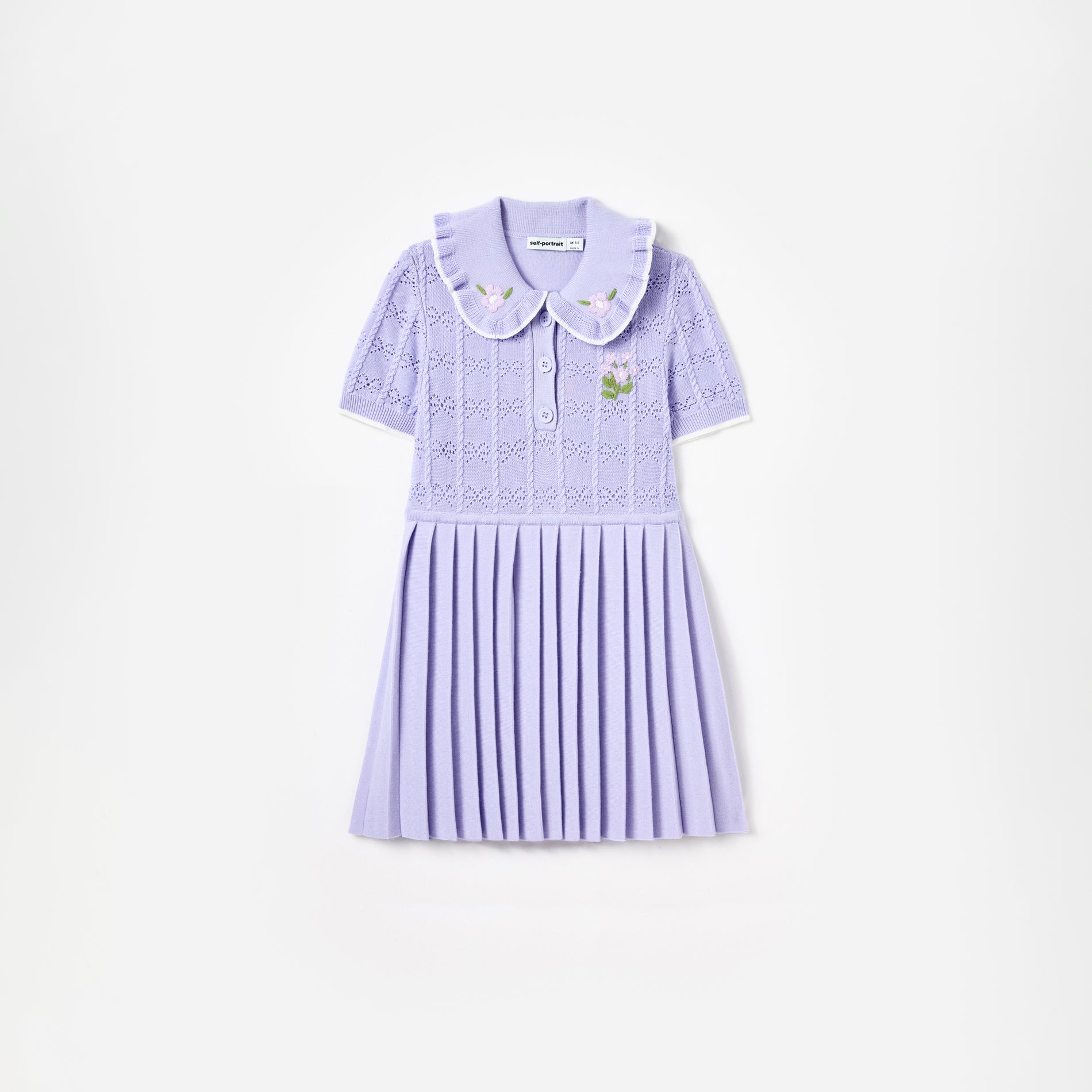 Lilac Pleated Pointelle Knit Dress