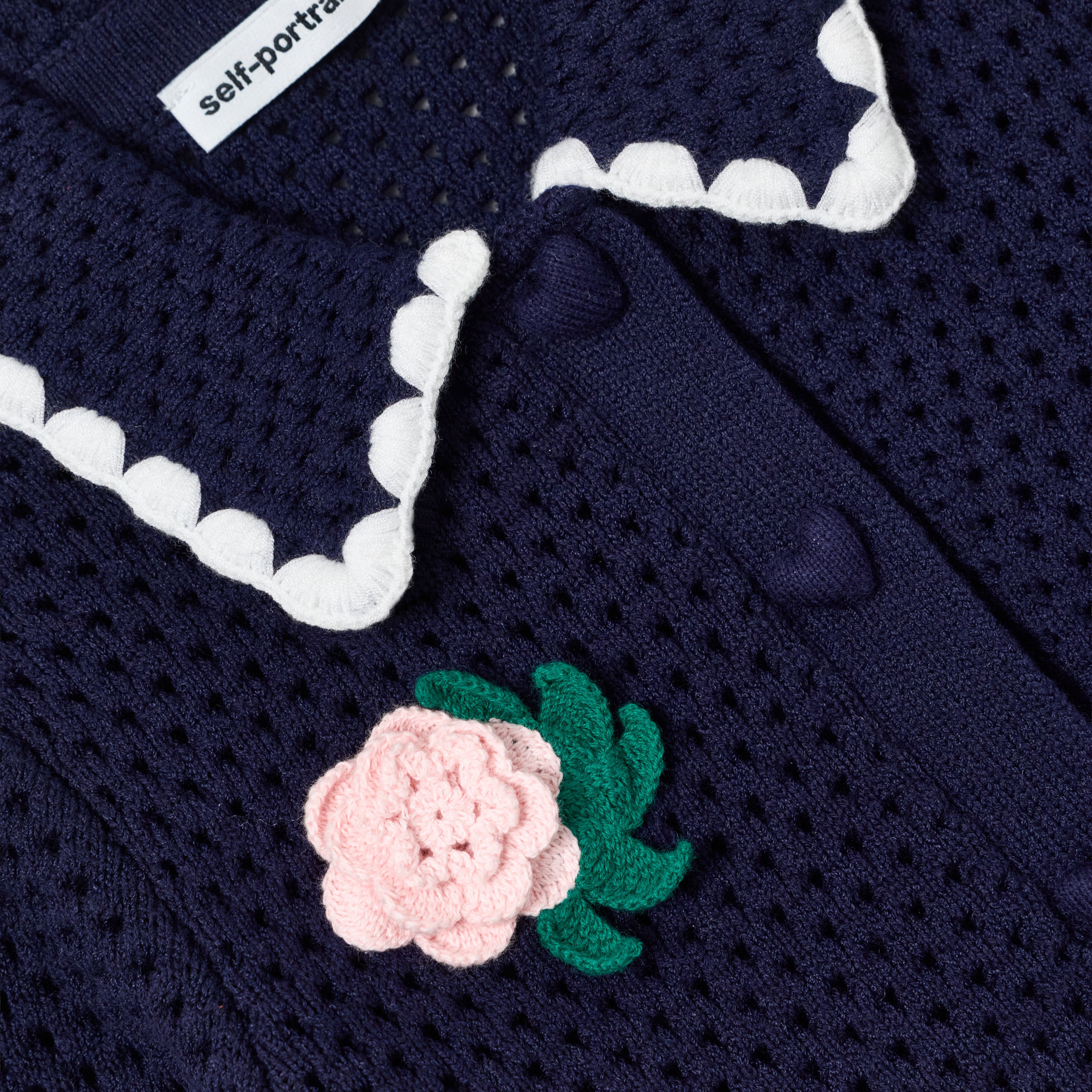 Navy Crochet Knitted Cardigan – self-portrait