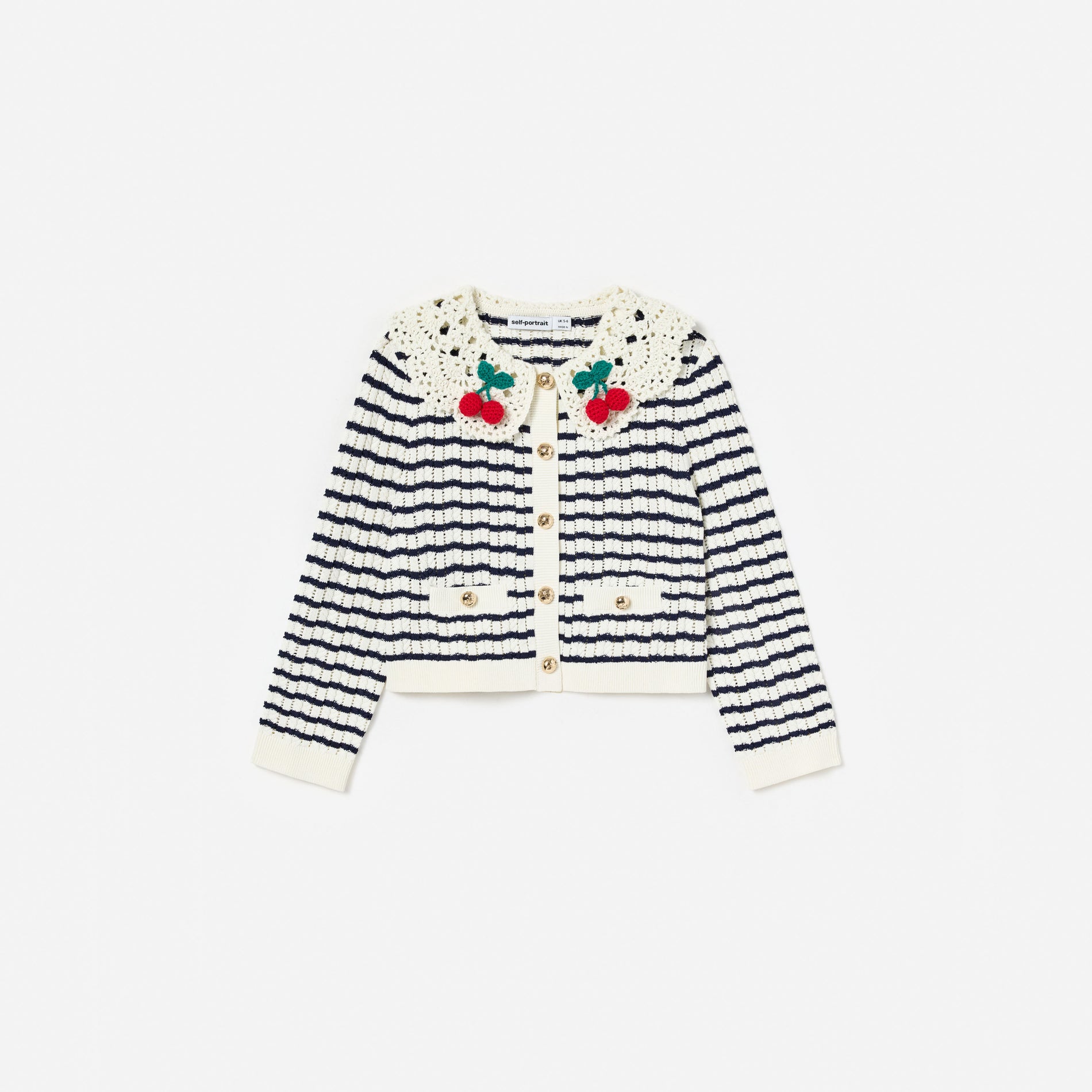 Cream And Navy Striped Knitted Cardigan