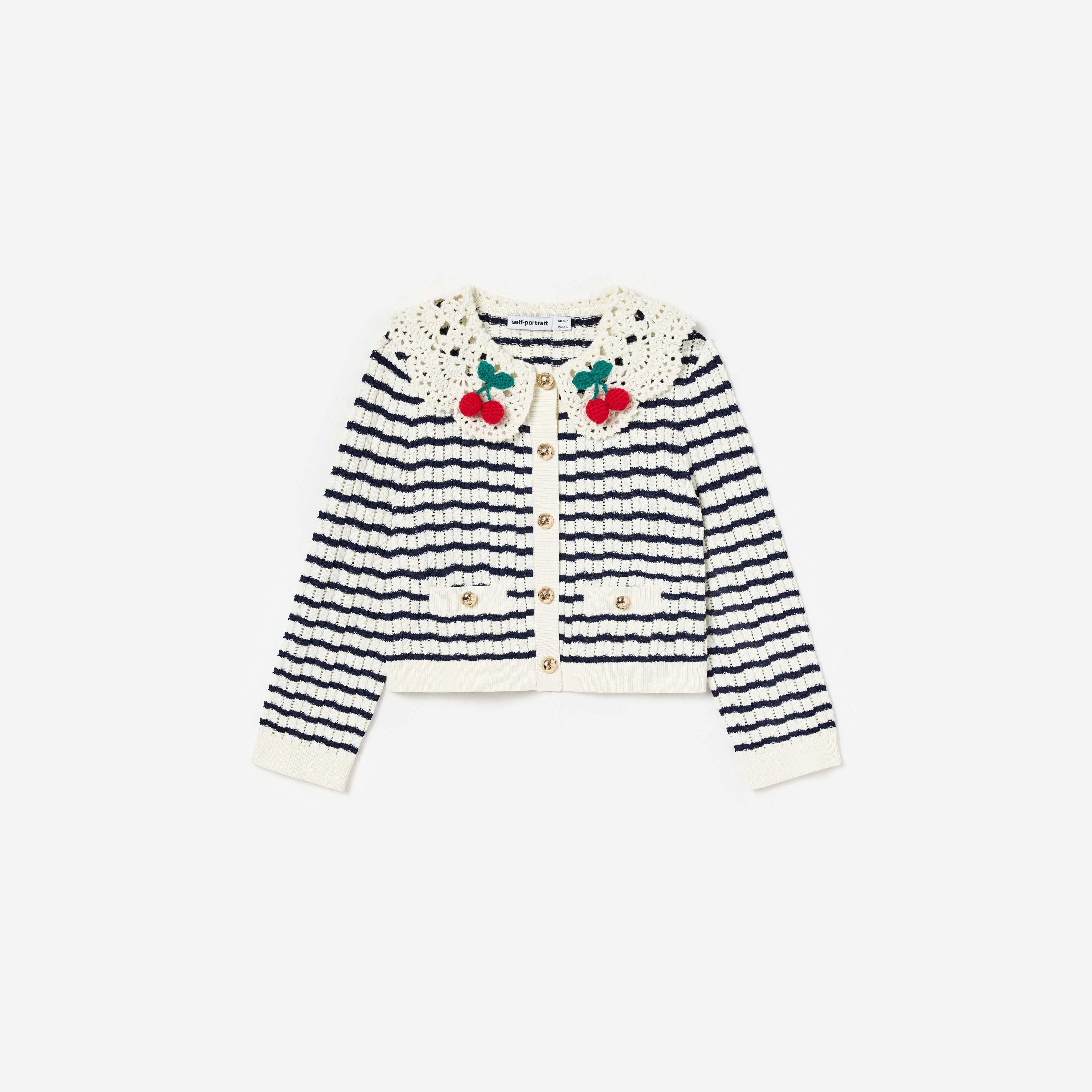 Cream And Navy Striped Knitted Cardigan
