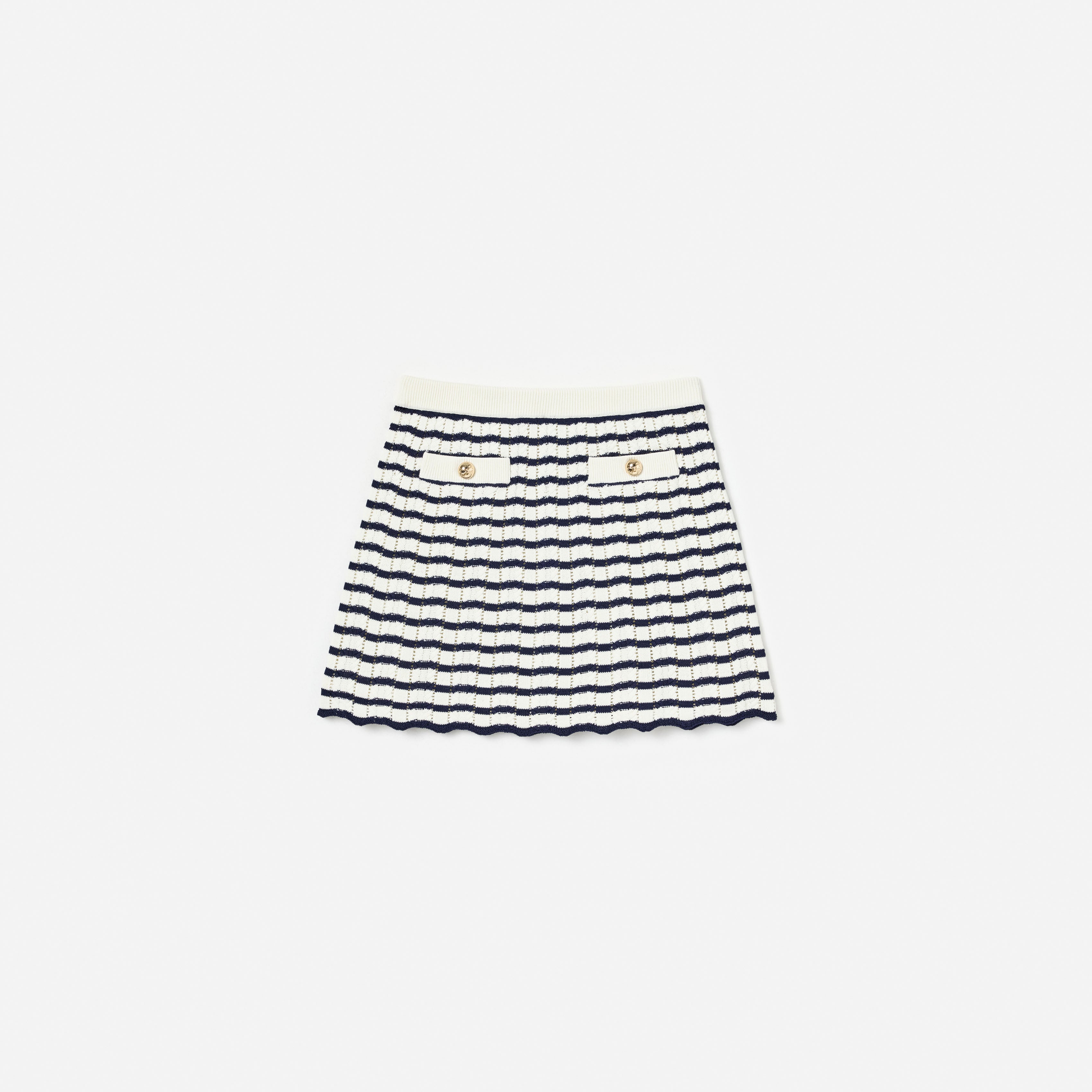 Cream And Navy Striped Knitted Skirt
