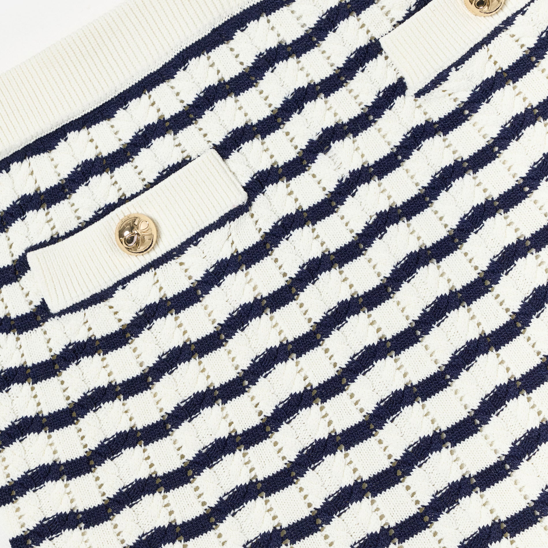 Cream And Navy Striped Knitted Skirt