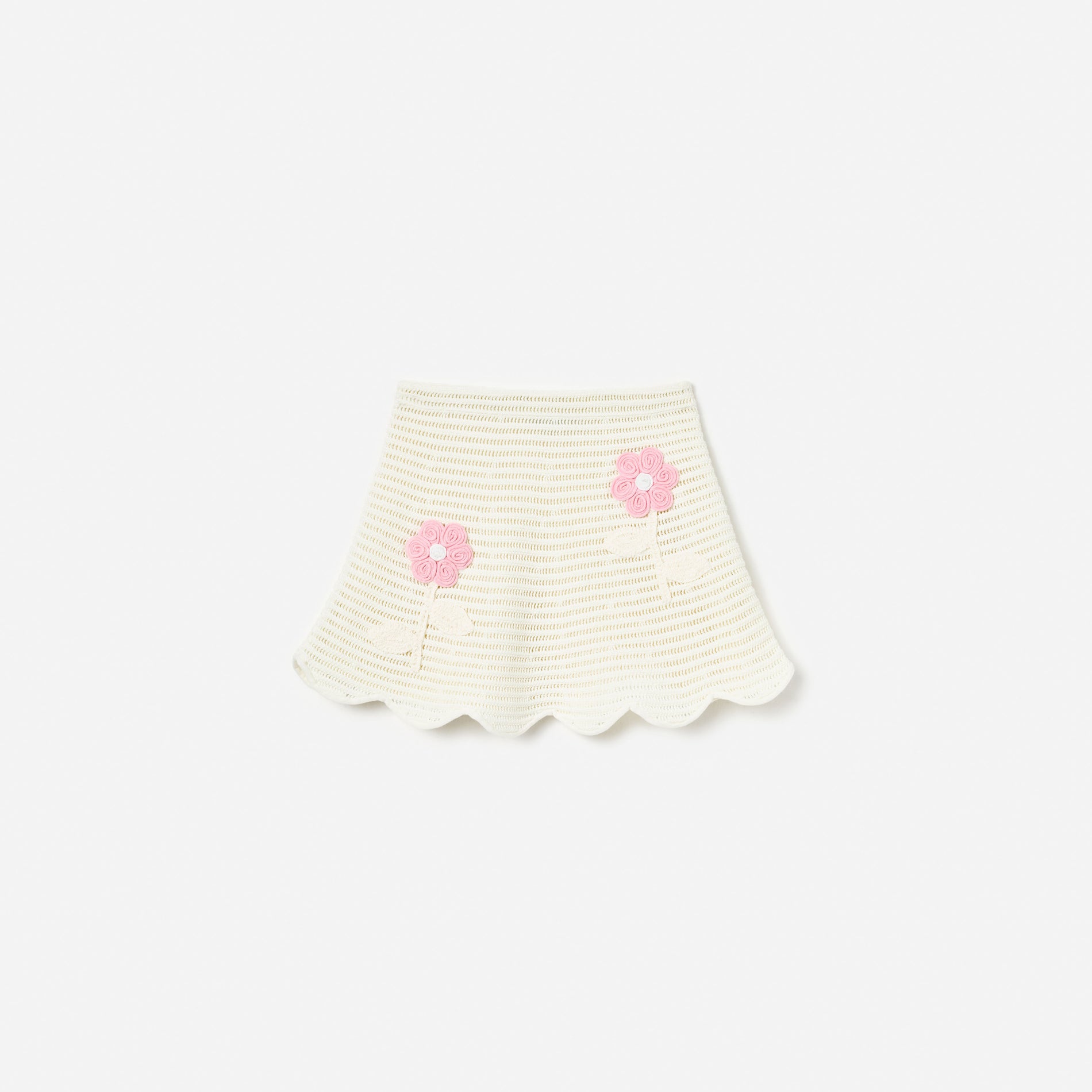 Cream Flower Knitted Skirt