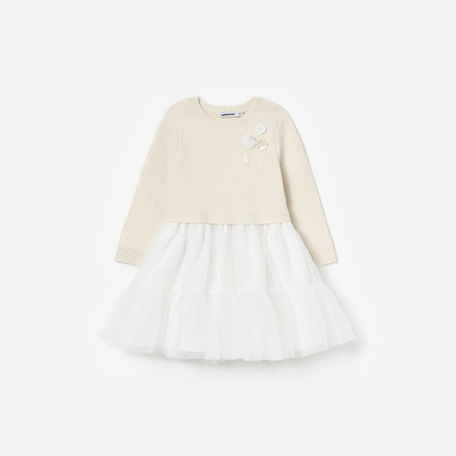 Cream Tulle Knit Dress