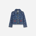 Denim Cherry Bow Printed Jacket