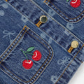 Denim Cherry Bow Printed Jacket