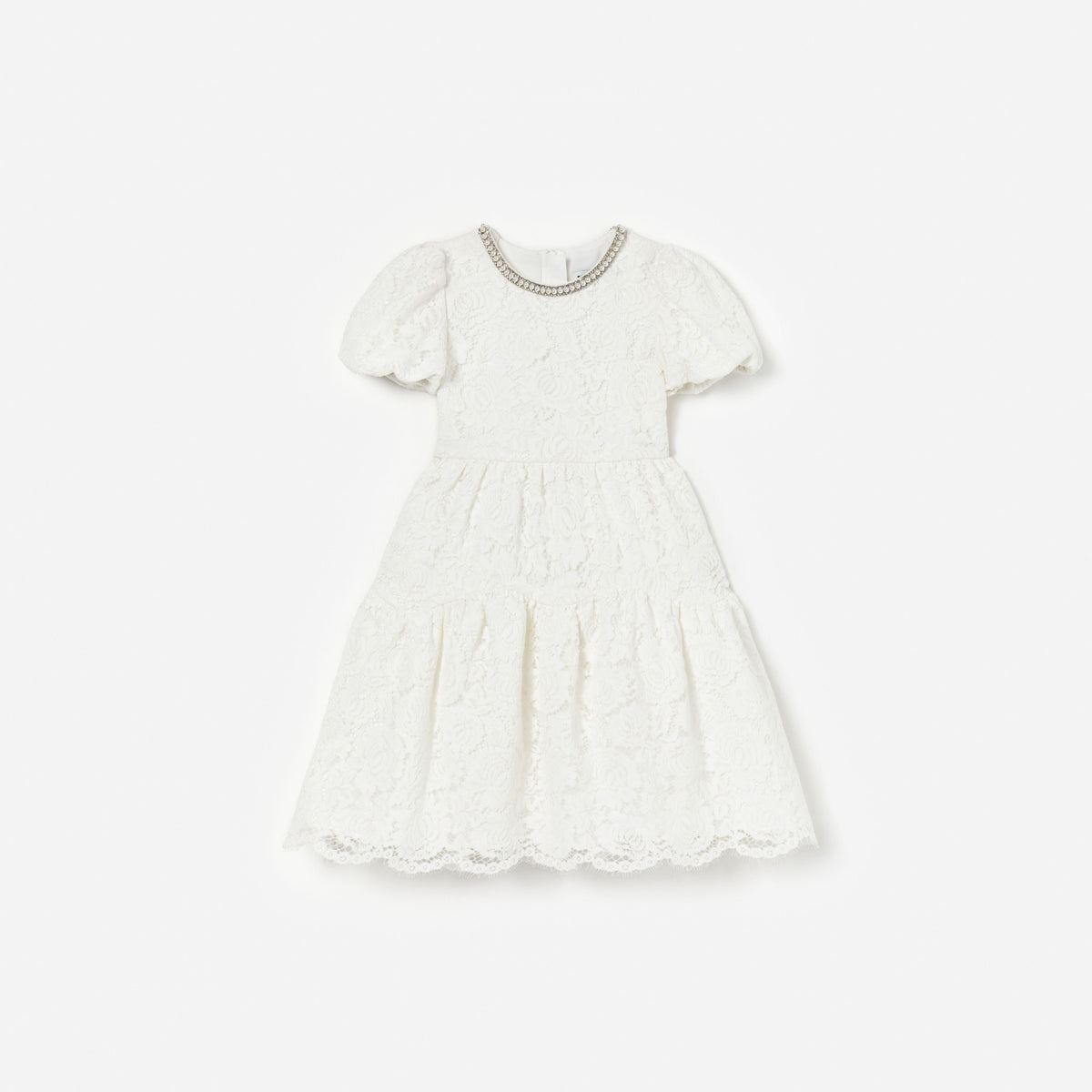White Lace Pearl Trim Dress  self-portrait