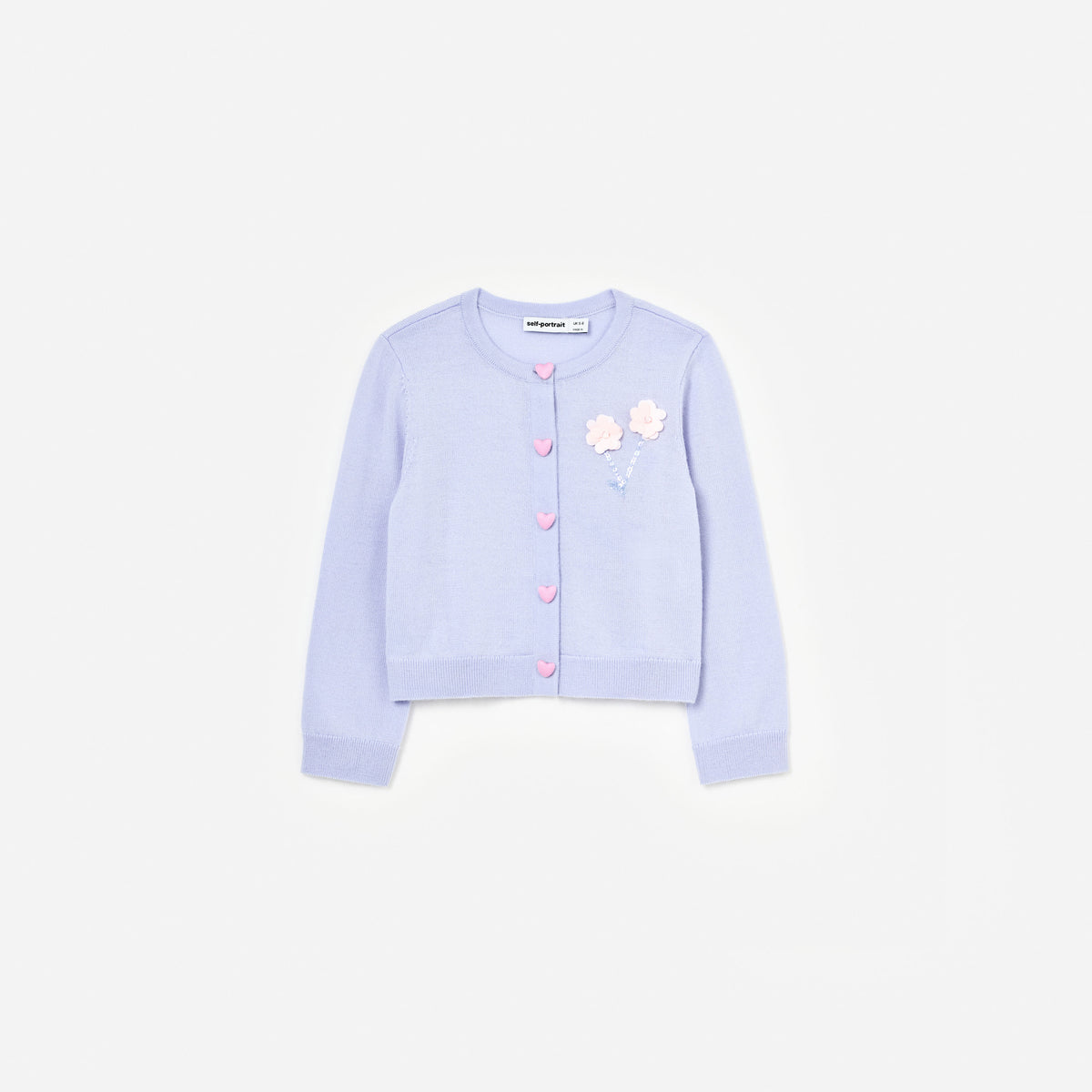 Lilac Sequin Flower Embroidered Knit Cardigan – self-portrait