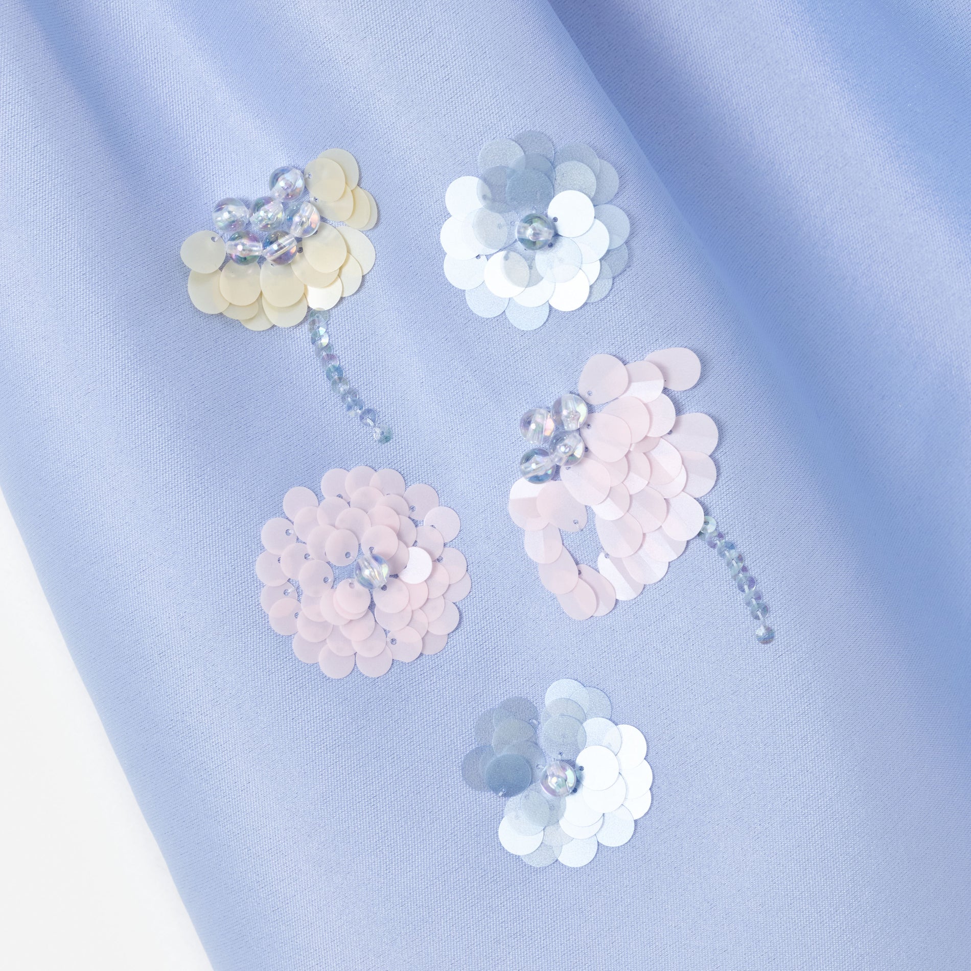 Blue Taffeta Sequin Embellished Dress