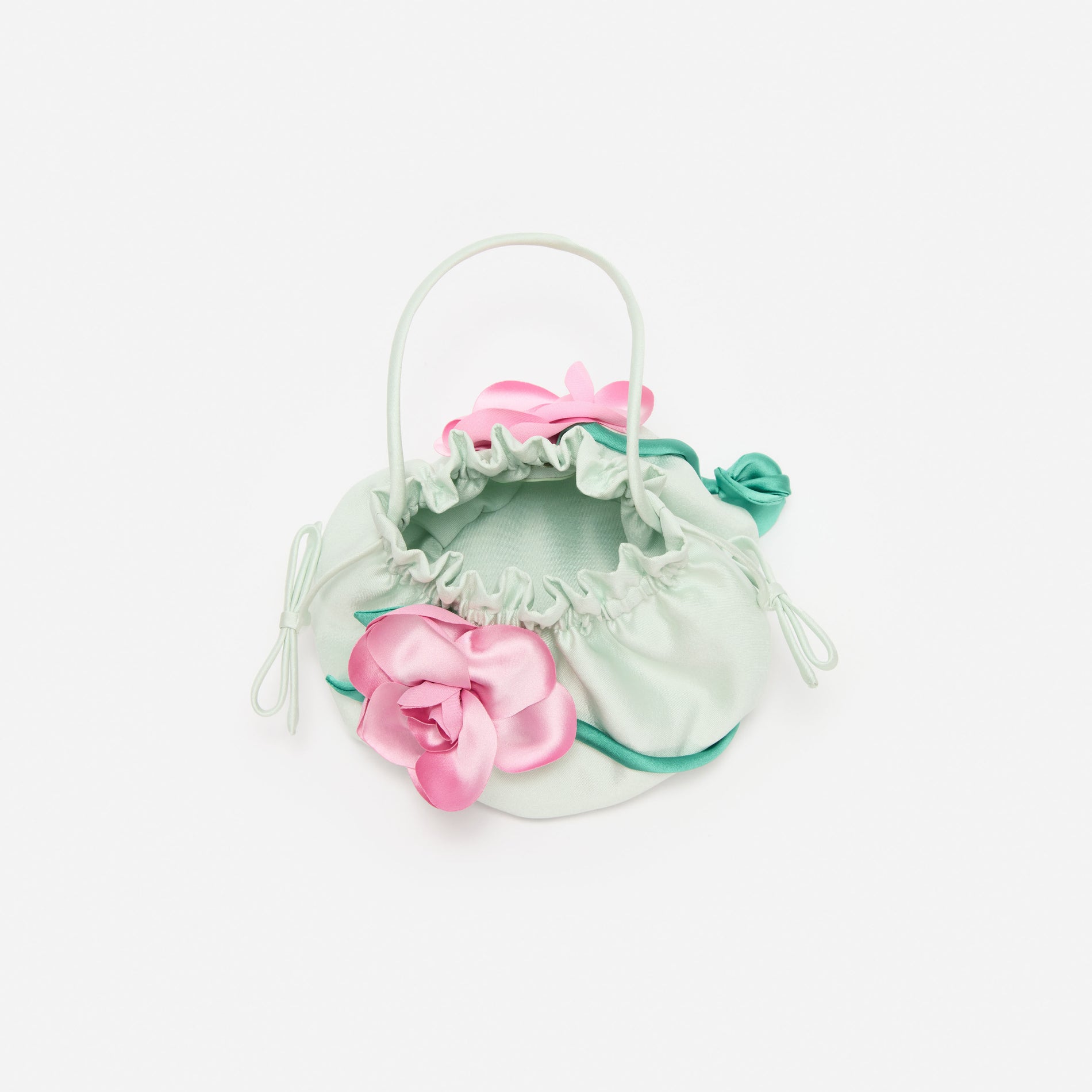Mint Taffeta 3D Flower Pouch Bag
