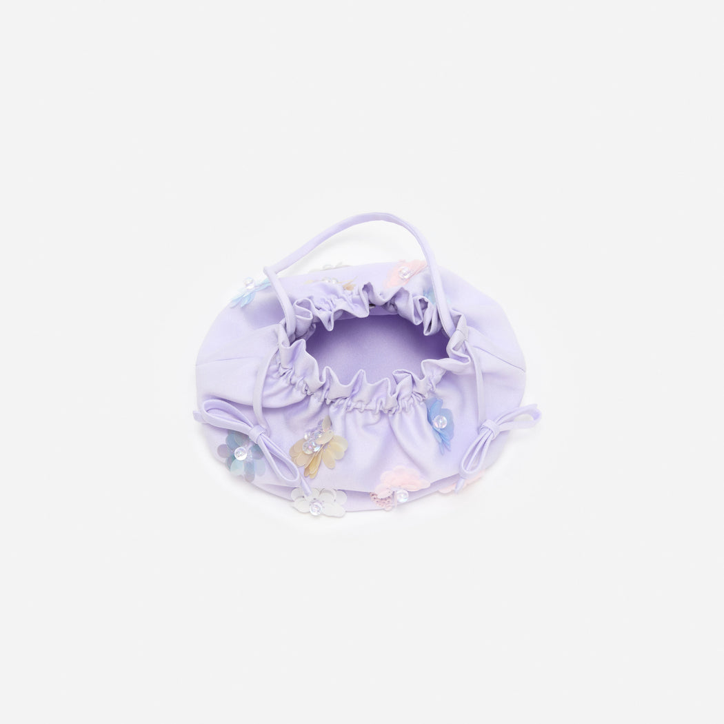 Lilac Flower Embellished Pouch Bag