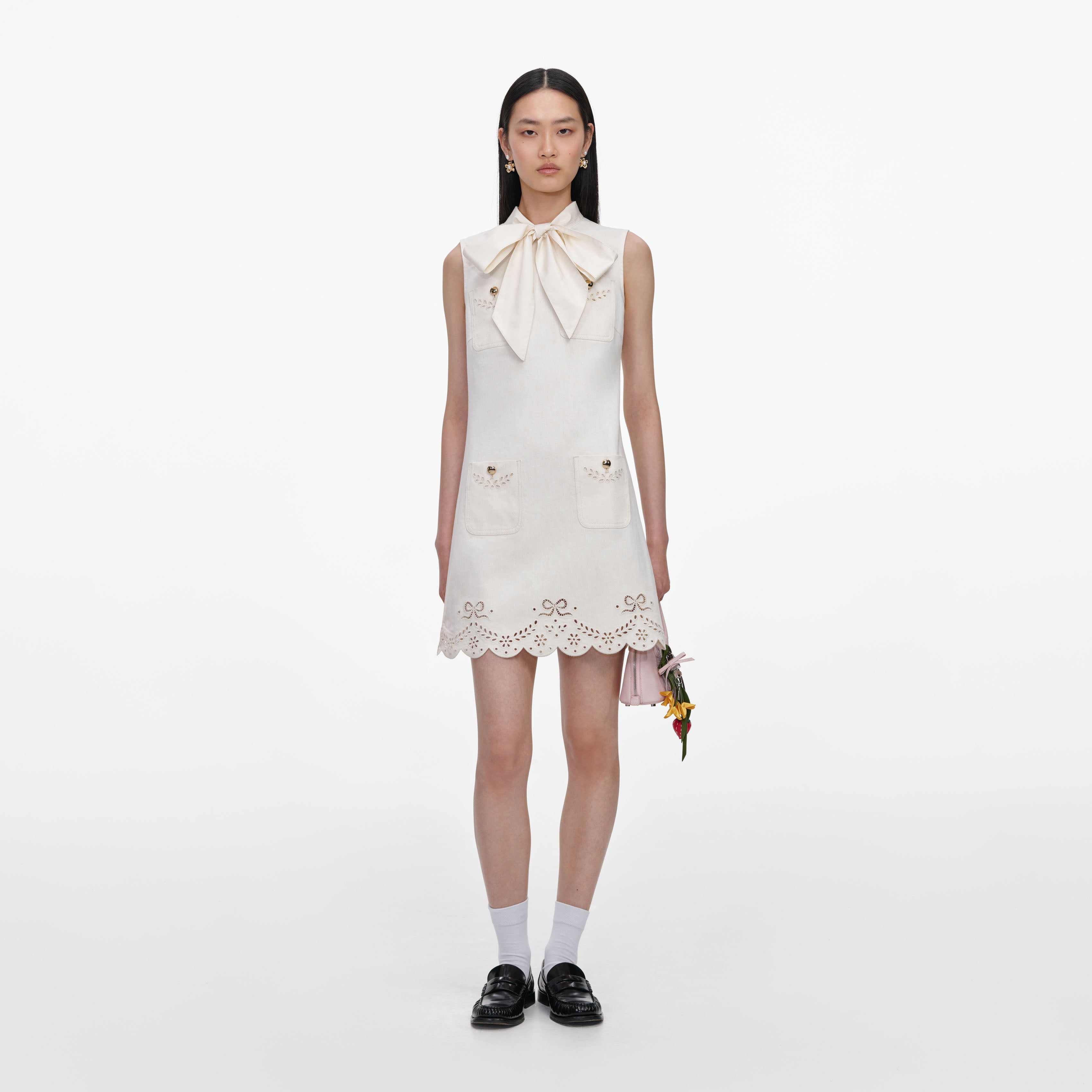 Cream Broderie Denim Mini Dress