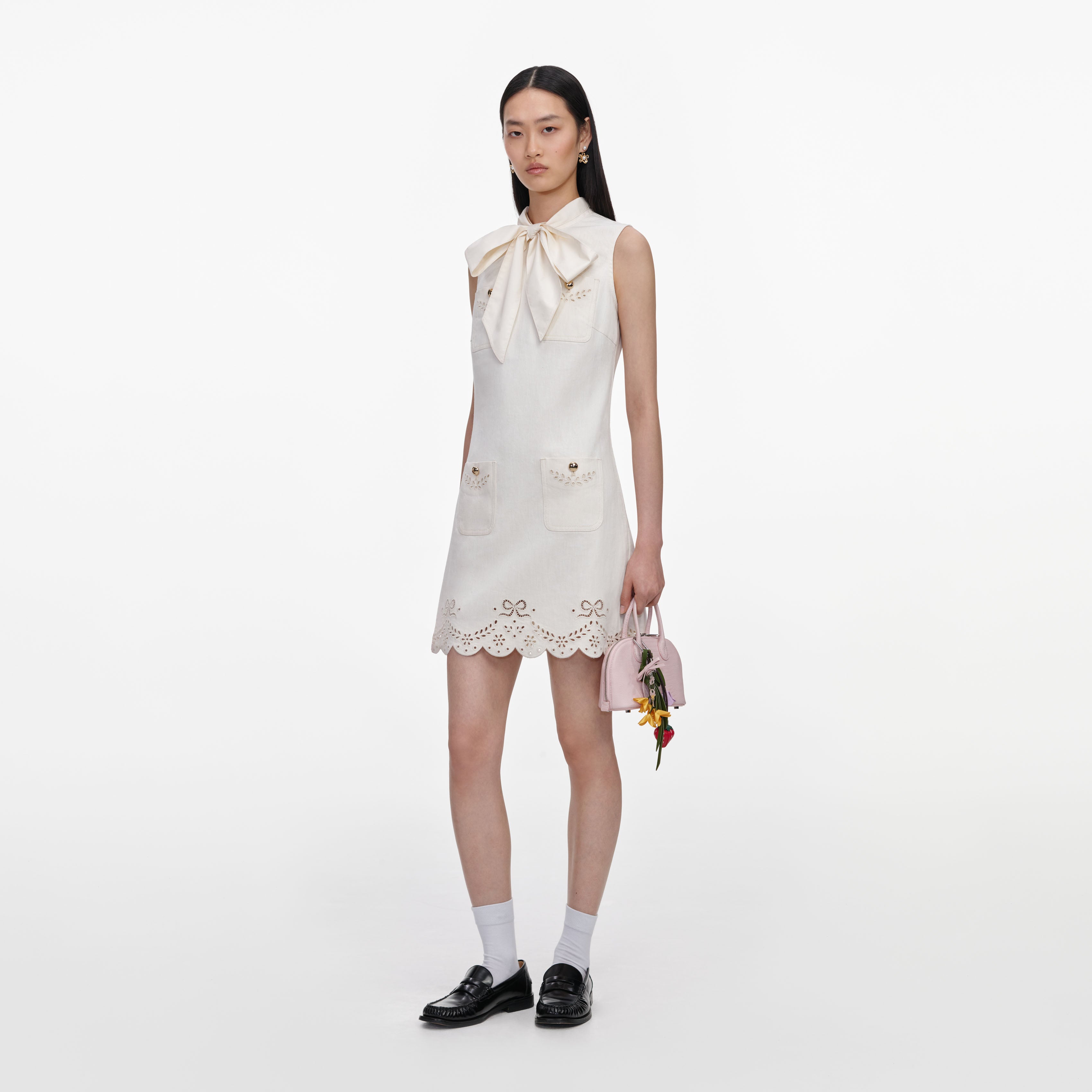 Cream Broderie Denim Mini Dress