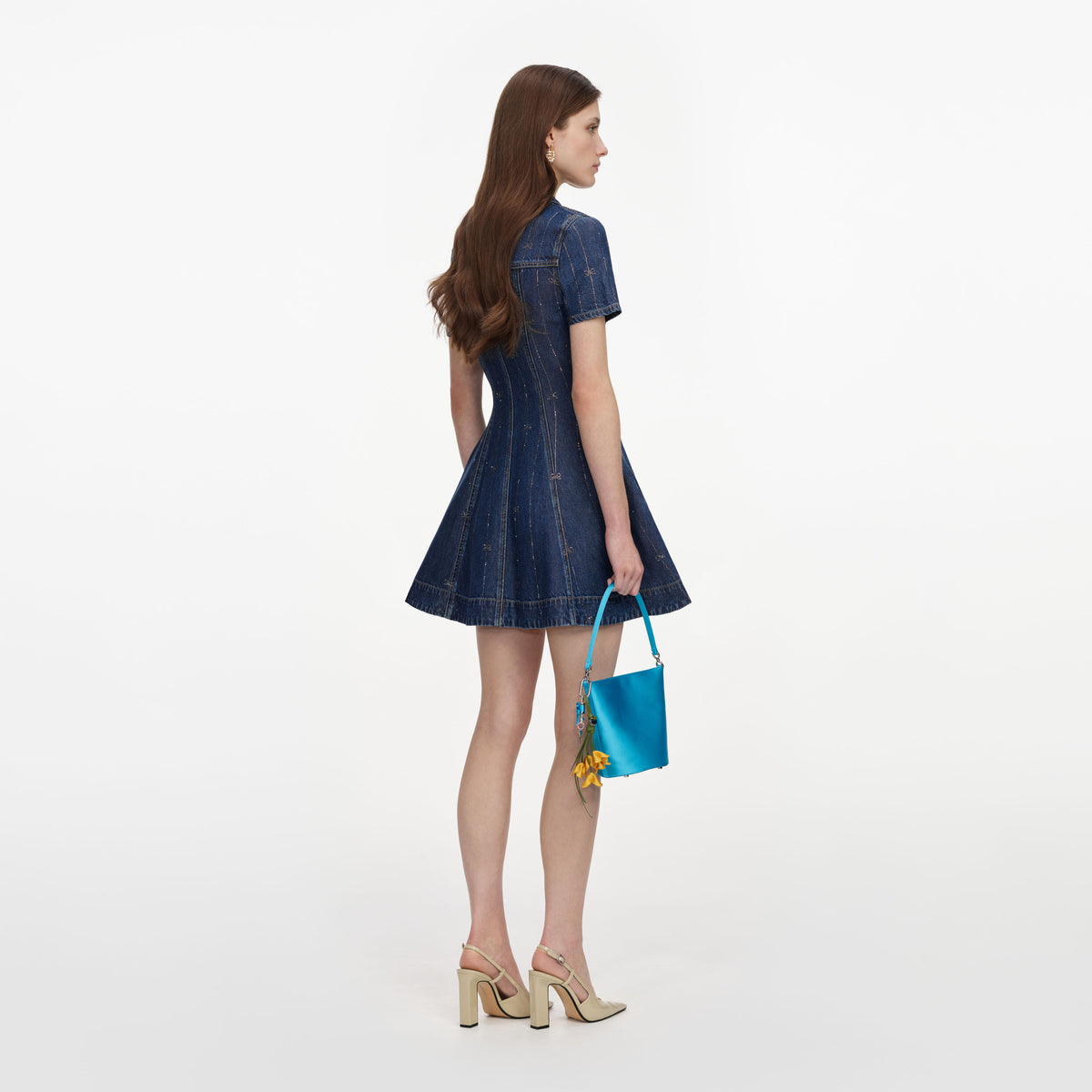 Rhinestone Stripe Denim Mini Dress – self-portrait