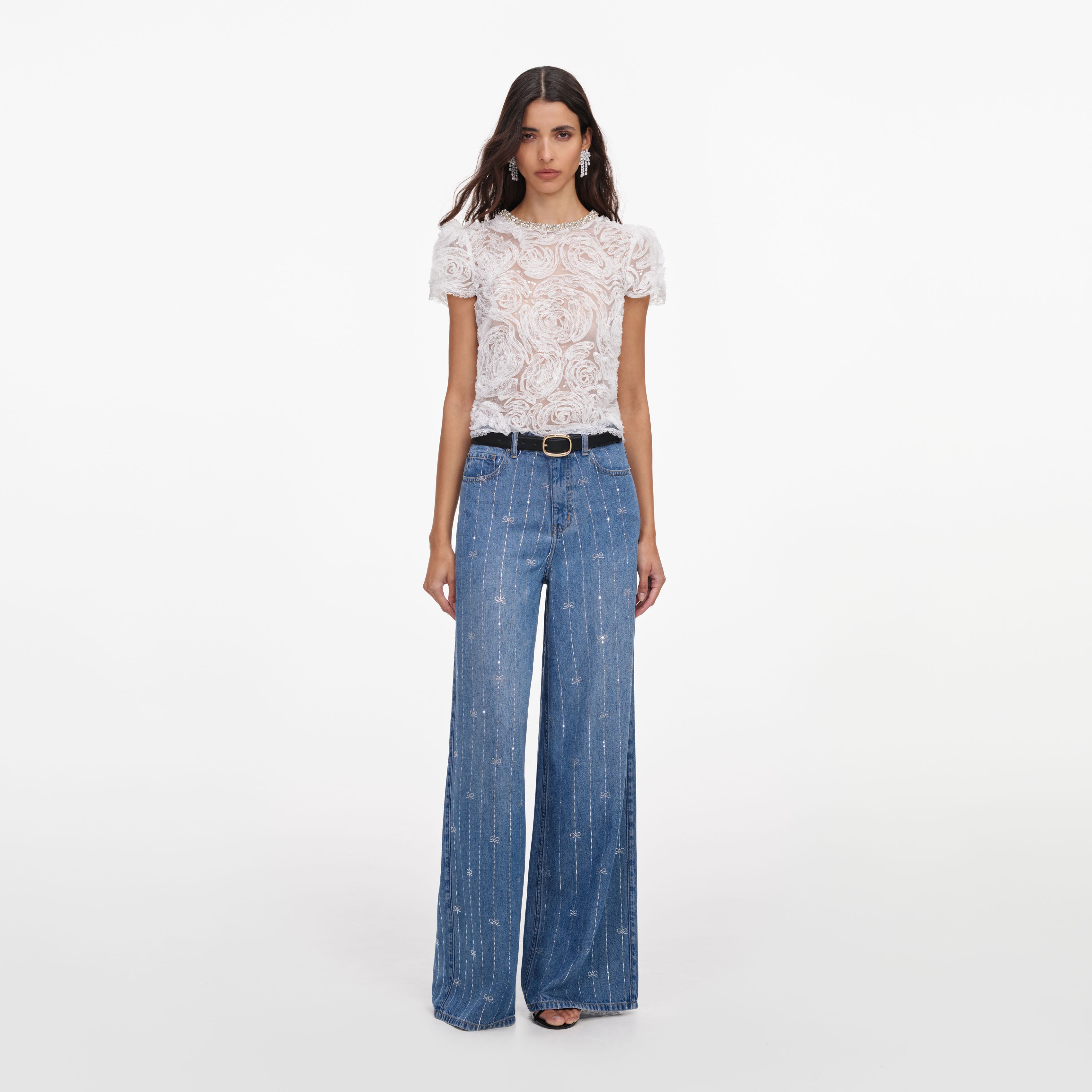 Light Blue Rhinestone Stripe Denim Jeans – self-portrait