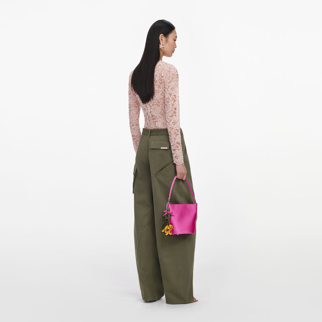 Back view of a woman wearing the Khaki Cargo Jeans