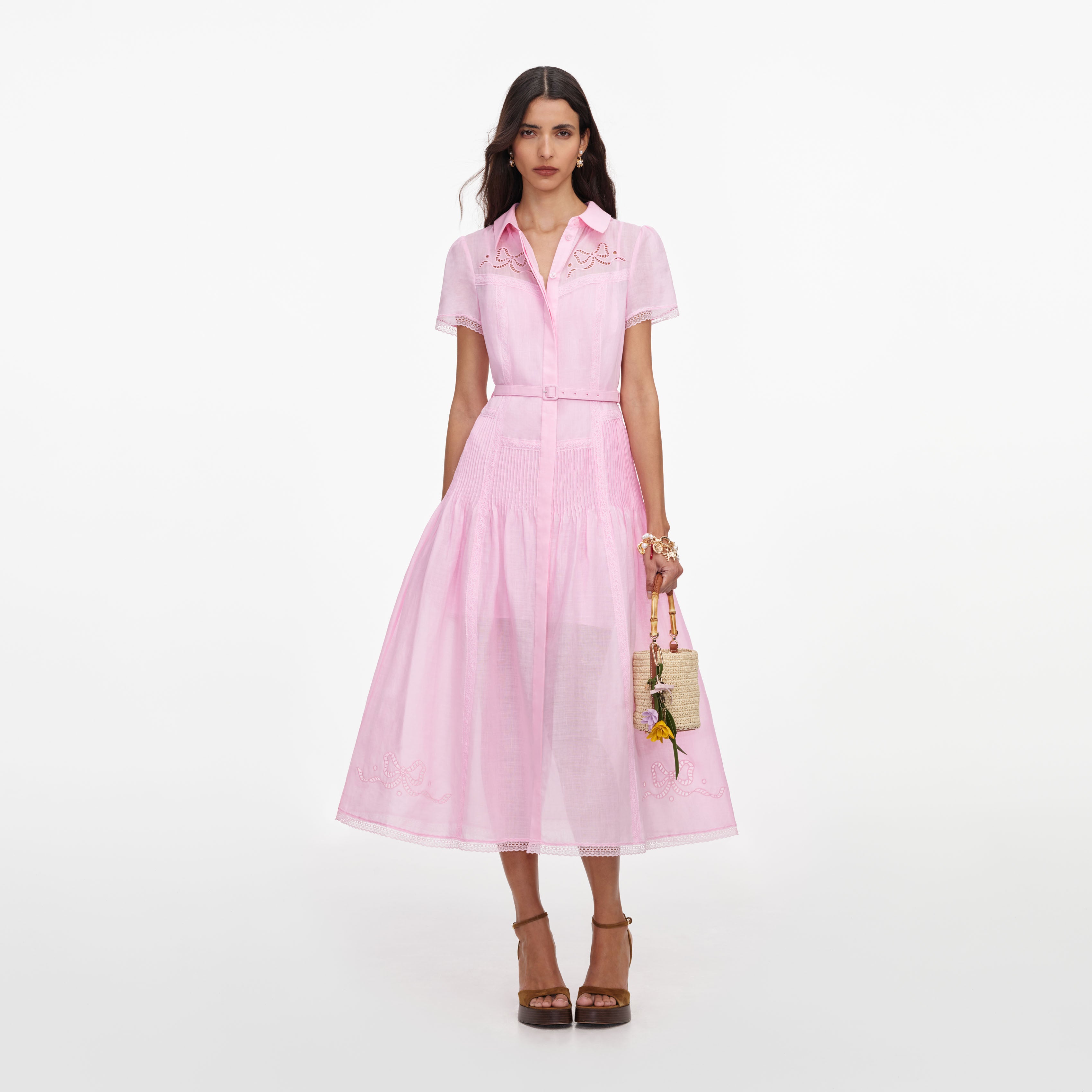 Pink Embroidered Midi Dress