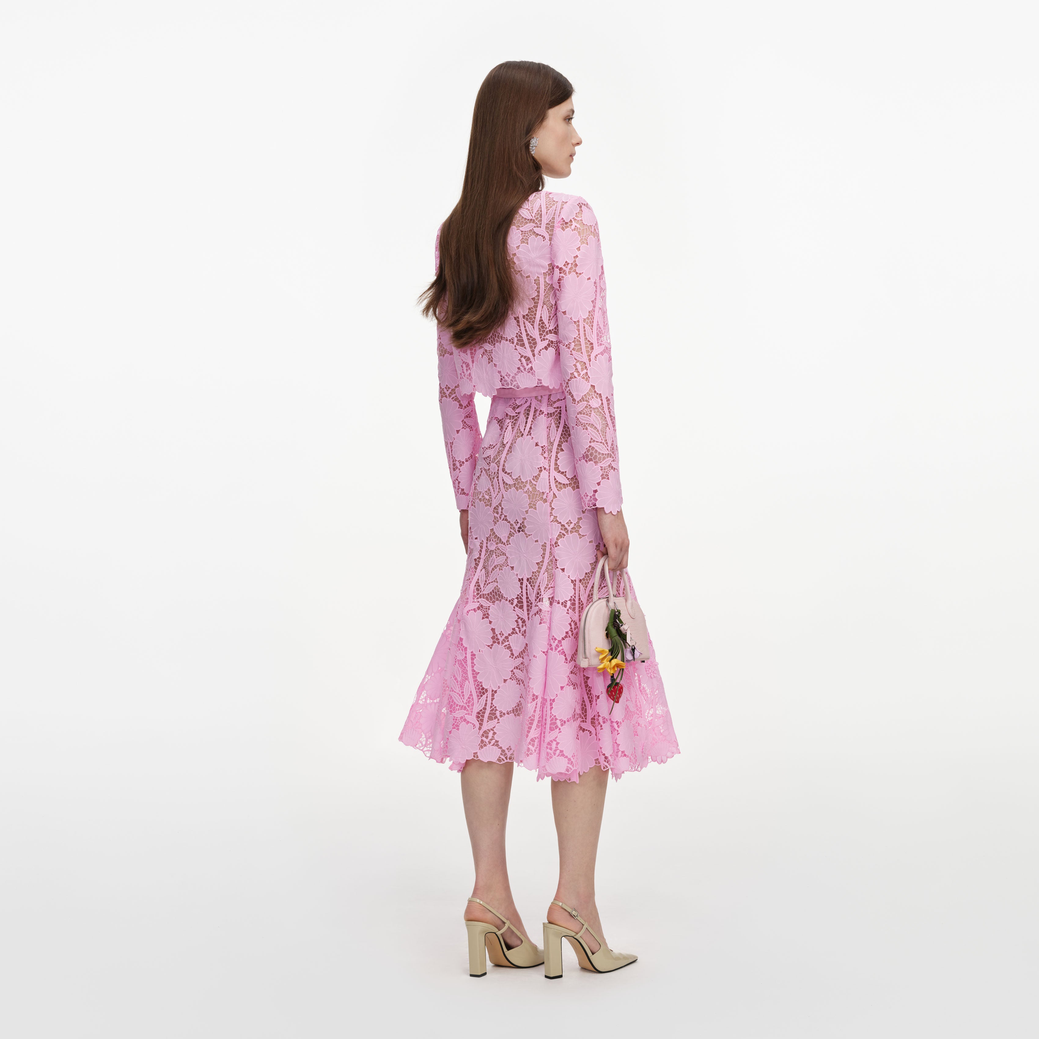 Pink Lace Crystal Embellished Midi Dress