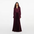 Plum Satin Pleated Maxi Dress