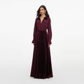 Plum Satin Pleated Maxi Dress