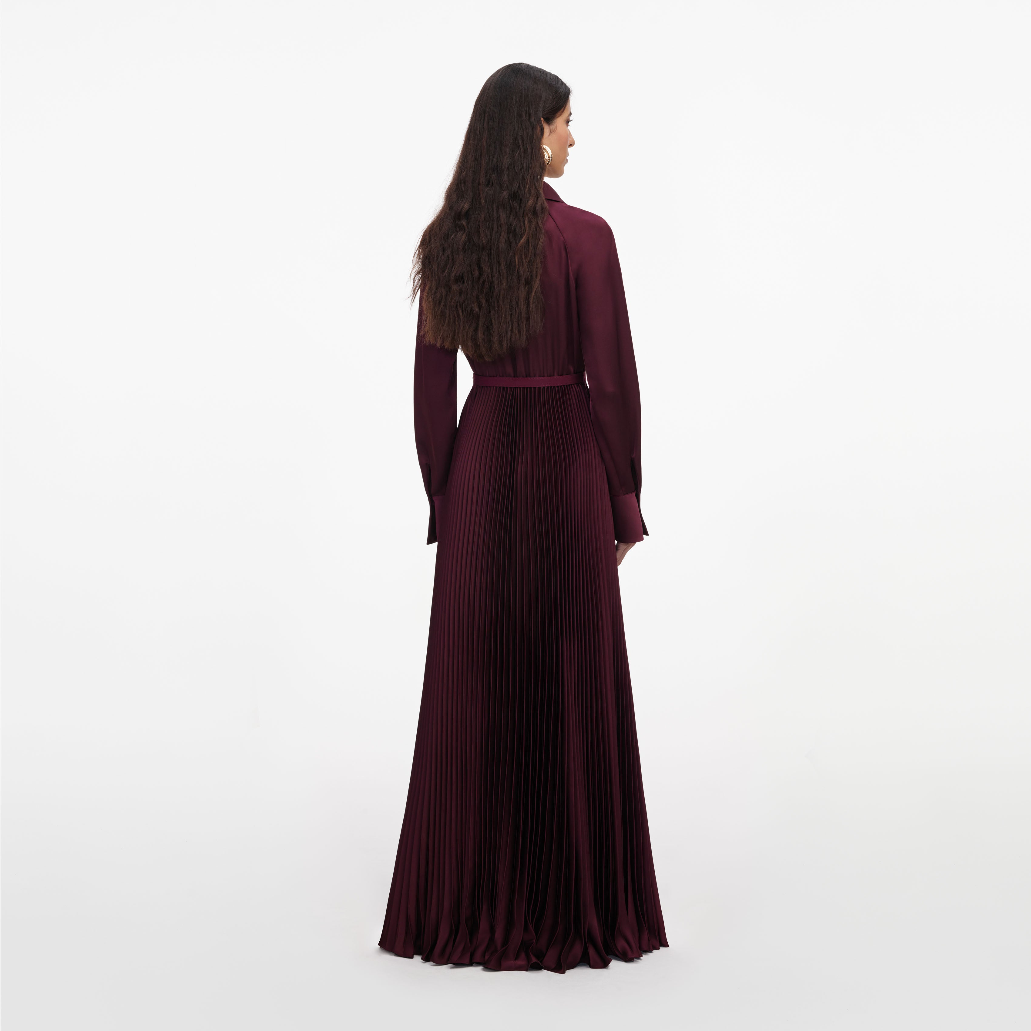 Plum Satin Pleated Maxi Dress