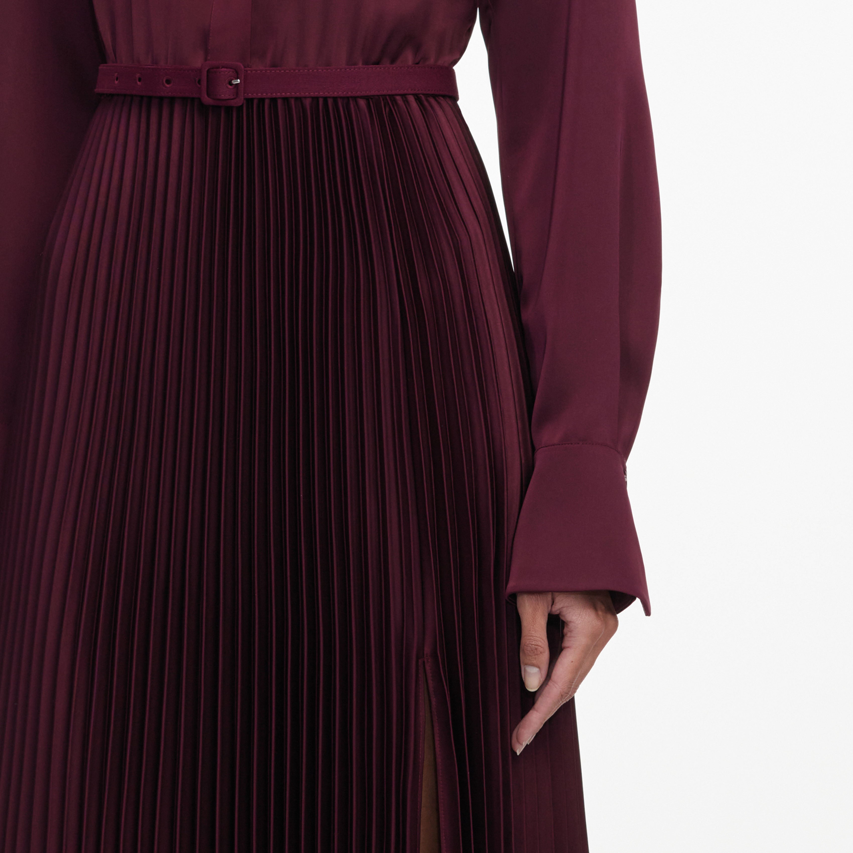 Plum Satin Pleated Maxi Dress